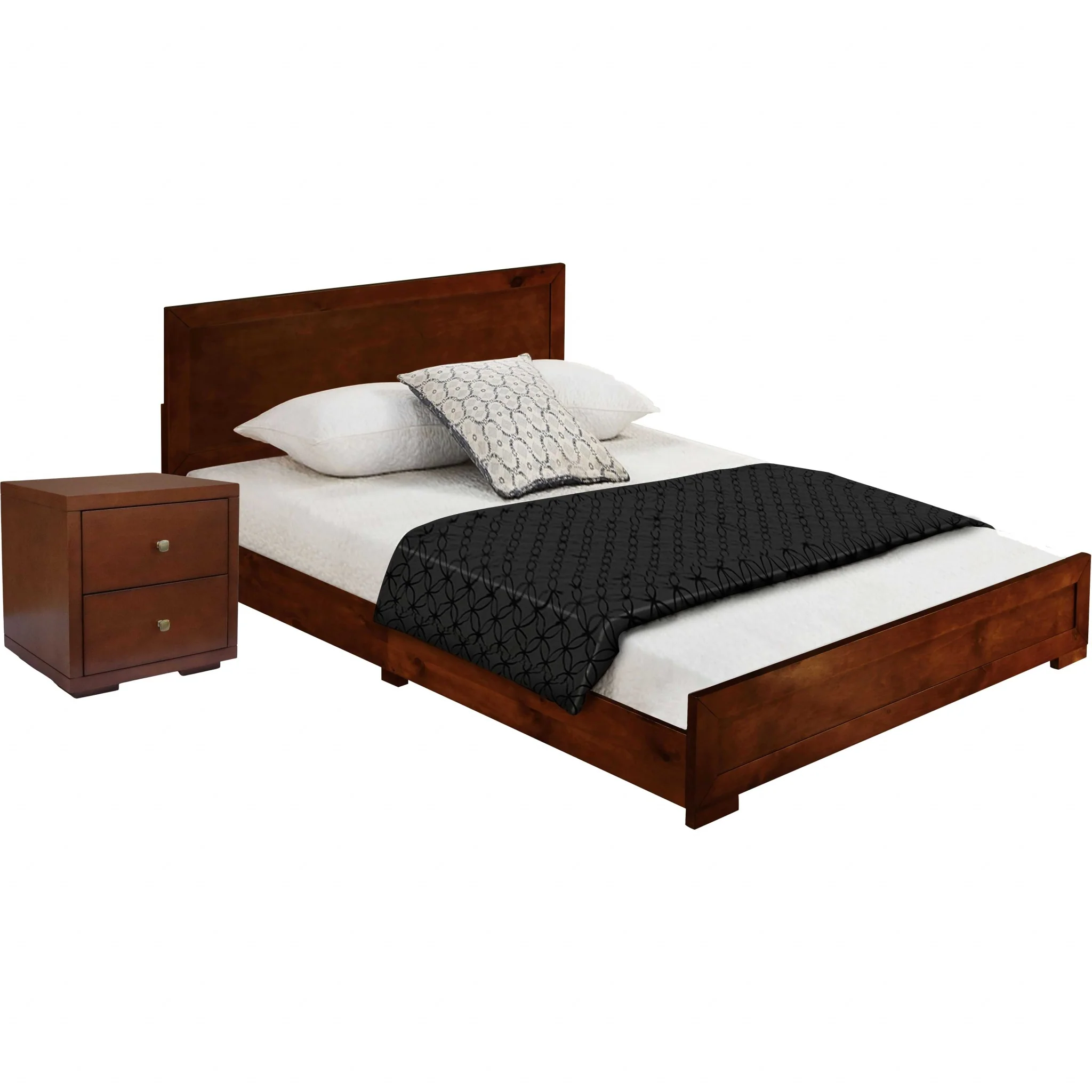 Moma Walnut Wood Platform Full Bed With Nightstand By Homeroots - Image 3