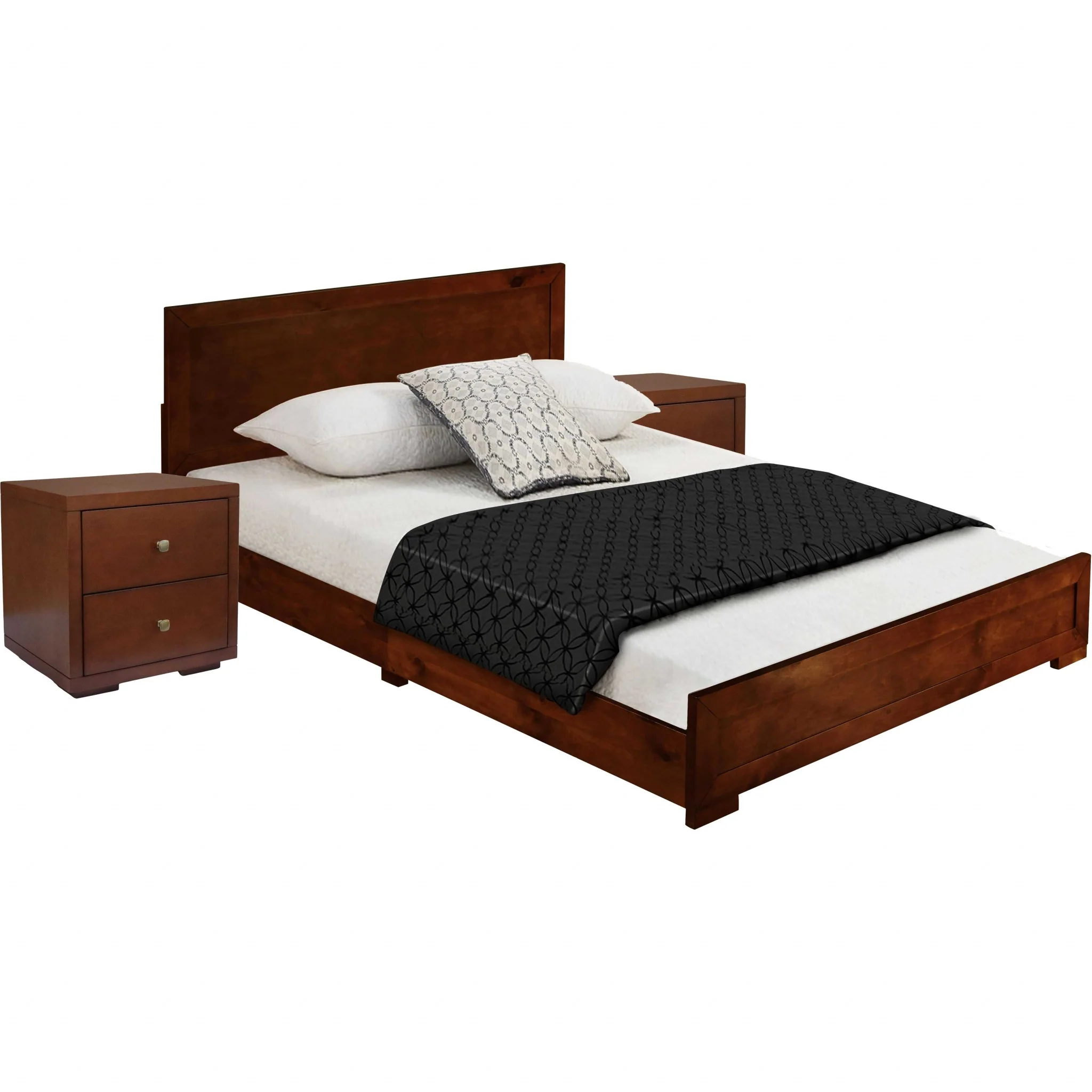 Moma Walnut Wood Platform King Bed With Two Nightstands By Homeroots - Image 3