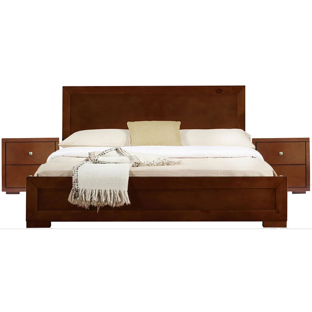 Moma Walnut Wood Platform Queen Bed With Two Nightstands By Homeroots - Image 2