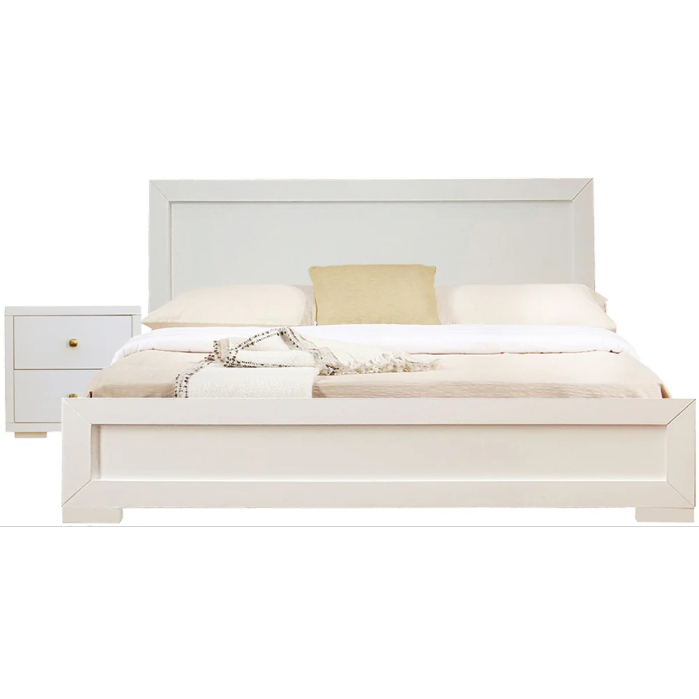 Moma White Wood Platform Full Bed With Nightstand By Homeroots - Image 2