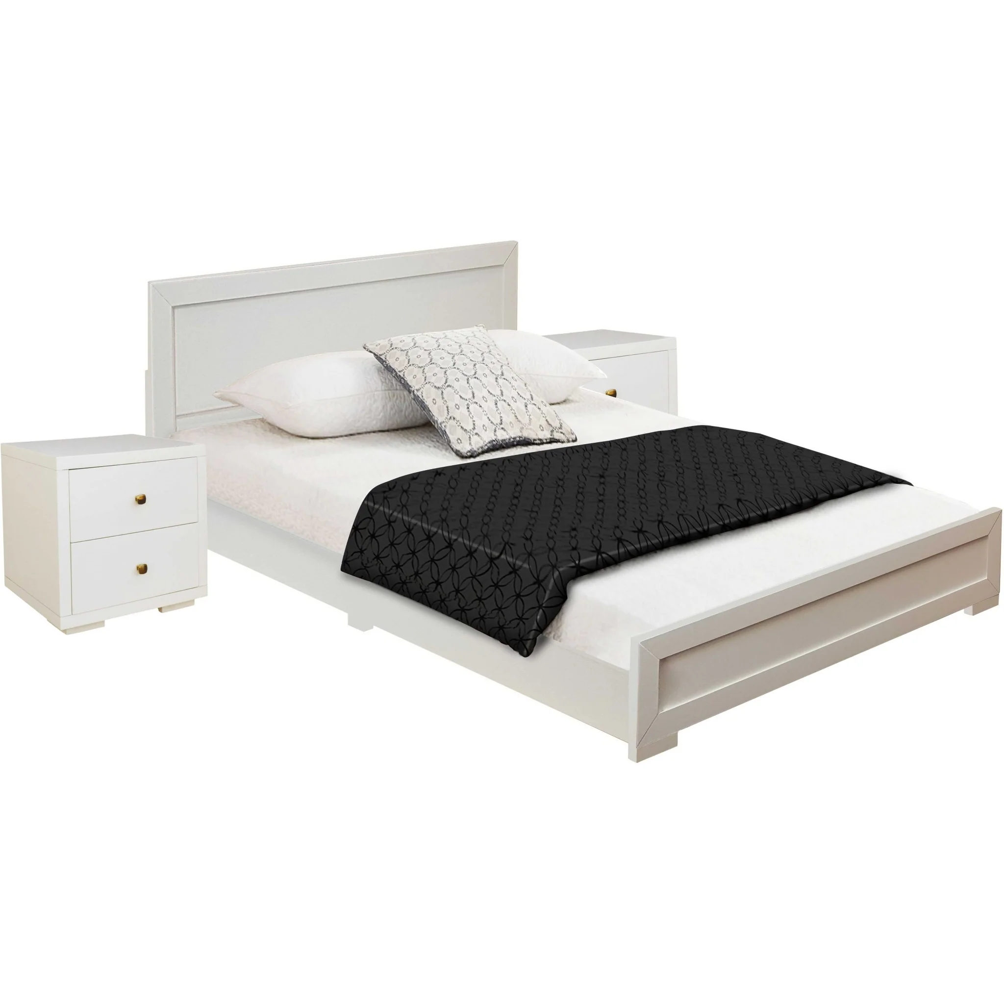 Moma White Wood Platform King Bed With Two Nightstands By Homeroots - Image 3