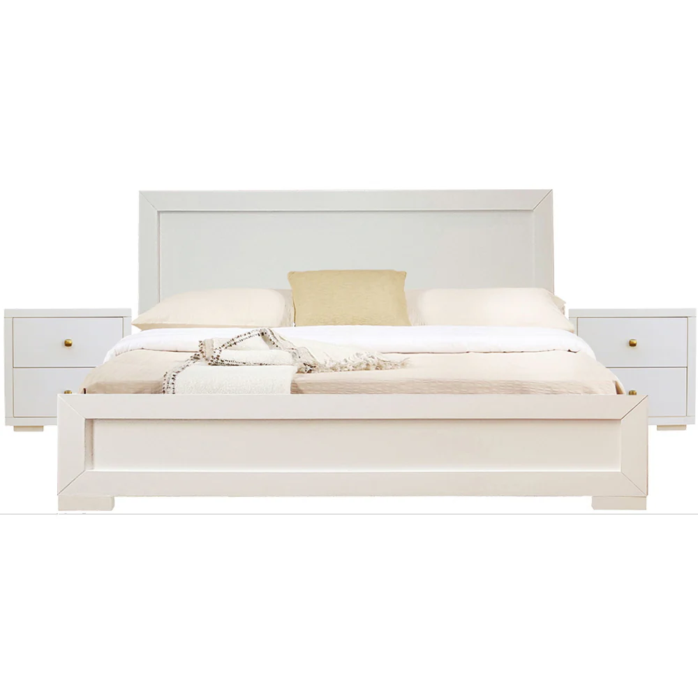 Moma White Wood Platform Queen Bed With Two Nightstands By Homeroots - Image 2