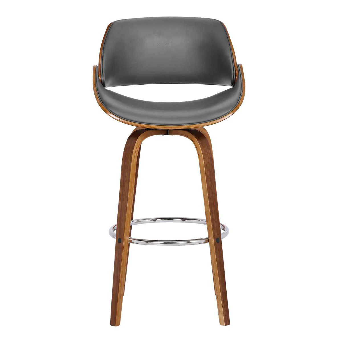 Mona 30" Bar Height Swivel Grey Faux Leather and Walnut Wood Bar Stool By Armen Living - Image 3