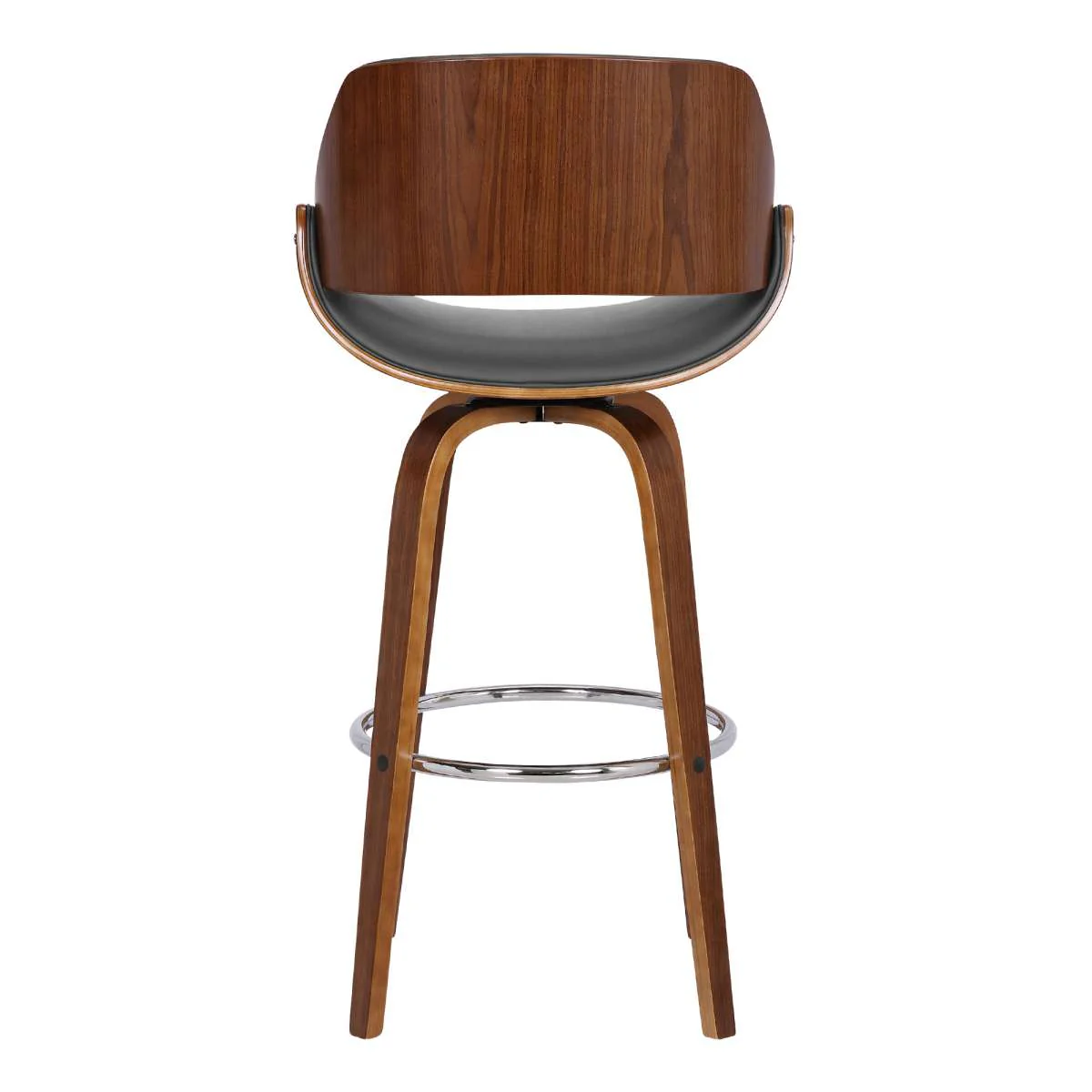 Mona 30" Bar Height Swivel Grey Faux Leather and Walnut Wood Bar Stool By Armen Living - Image 5