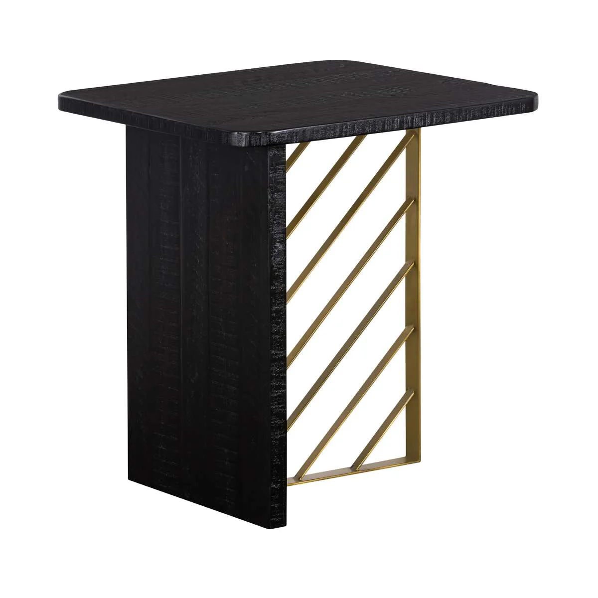 Monaco Black Wood Side Table with Antique Brass Accent By Armen Living - Image 2