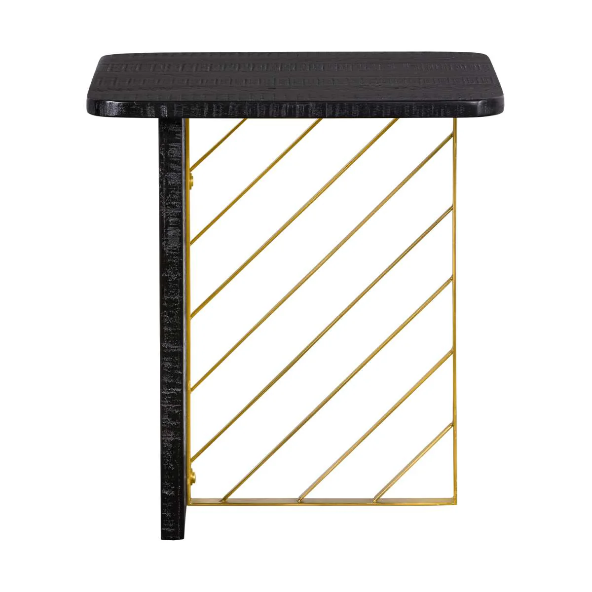 Monaco Black Wood Side Table with Antique Brass Accent By Armen Living - Image 3