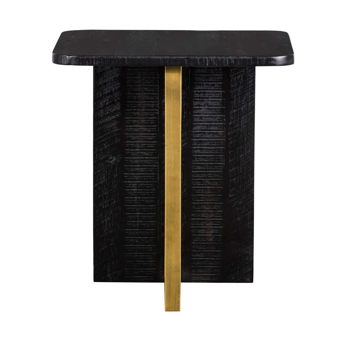 Monaco Black Wood Side Table with Antique Brass Accent By Armen Living - Image 4