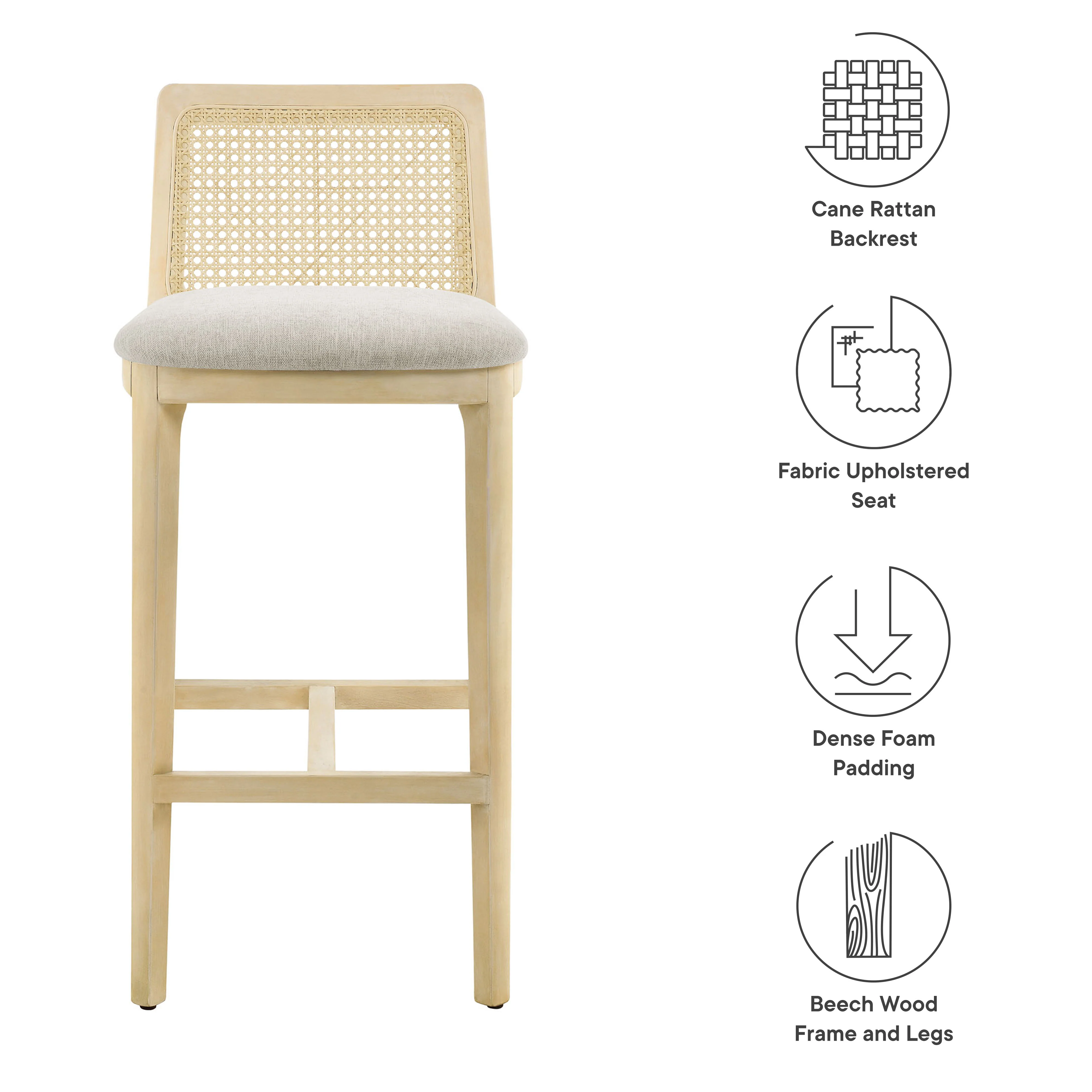 Monarch Wood and Rattan Bar Stool by Modway - Image 8
