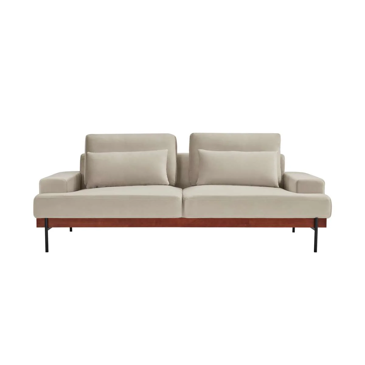Monet 86" Mid-Century Modern Beige Velvet Sofa By Armen Living - Image 2
