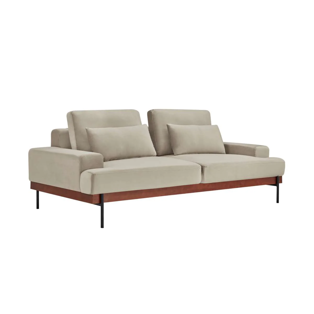 Monet 86" Mid-Century Modern Beige Velvet Sofa By Armen Living - Image 3