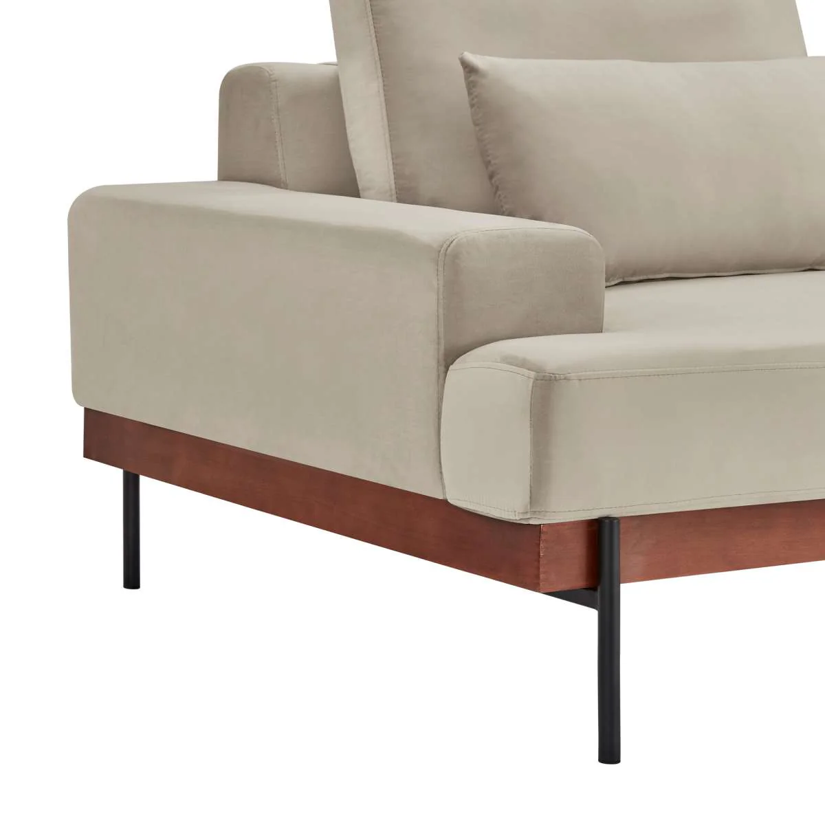 Monet 86" Mid-Century Modern Beige Velvet Sofa By Armen Living - Image 5