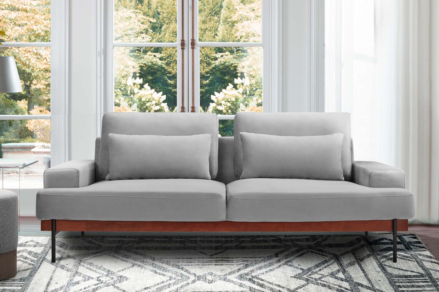 Monet 86" Mid-Century Modern Beige Velvet Sofa By Armen Living - Image 8