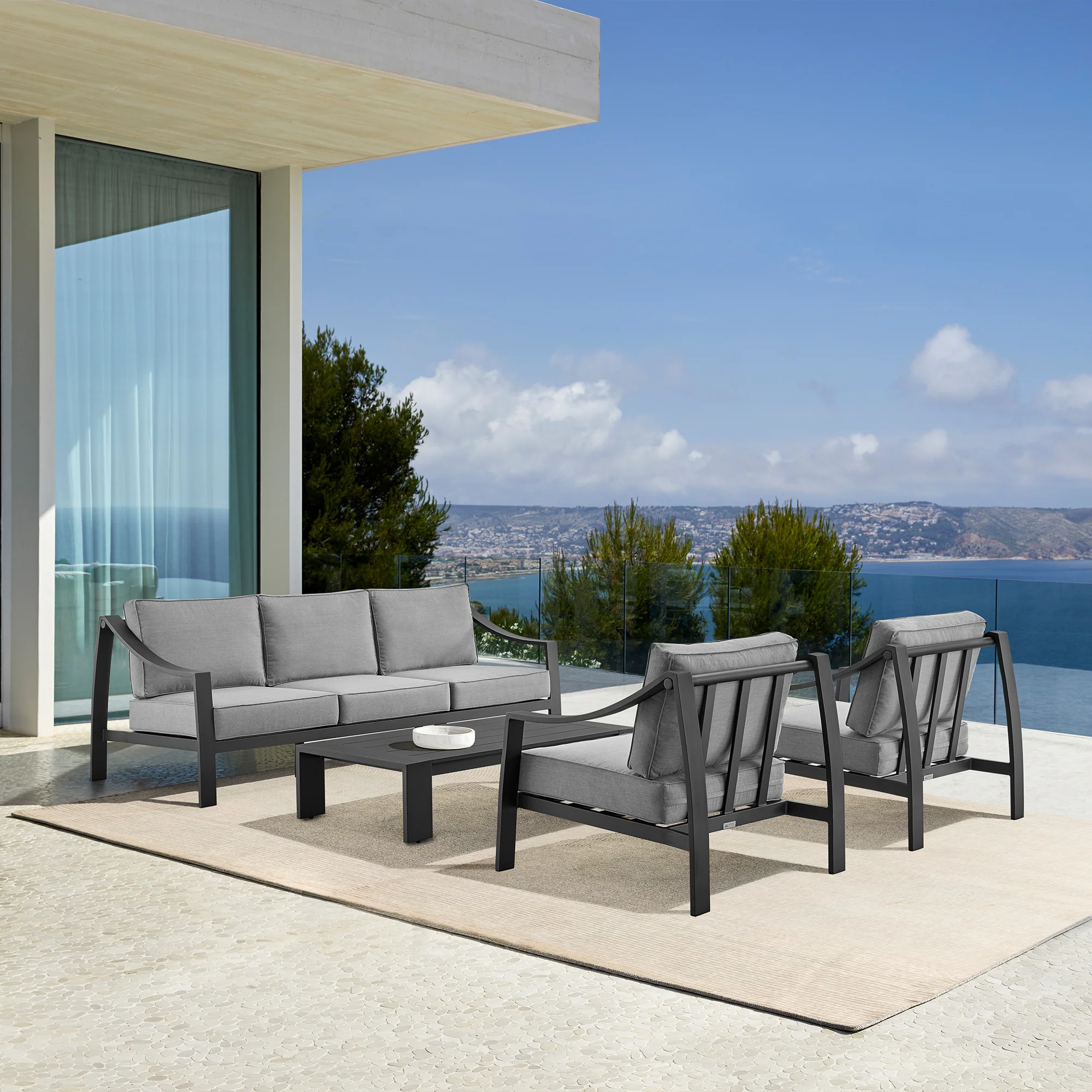Mongo 4 Piece Outdoor Patio Furniture Set in Dark Brown Aluminum with Cushions By Armen Living - Image 11