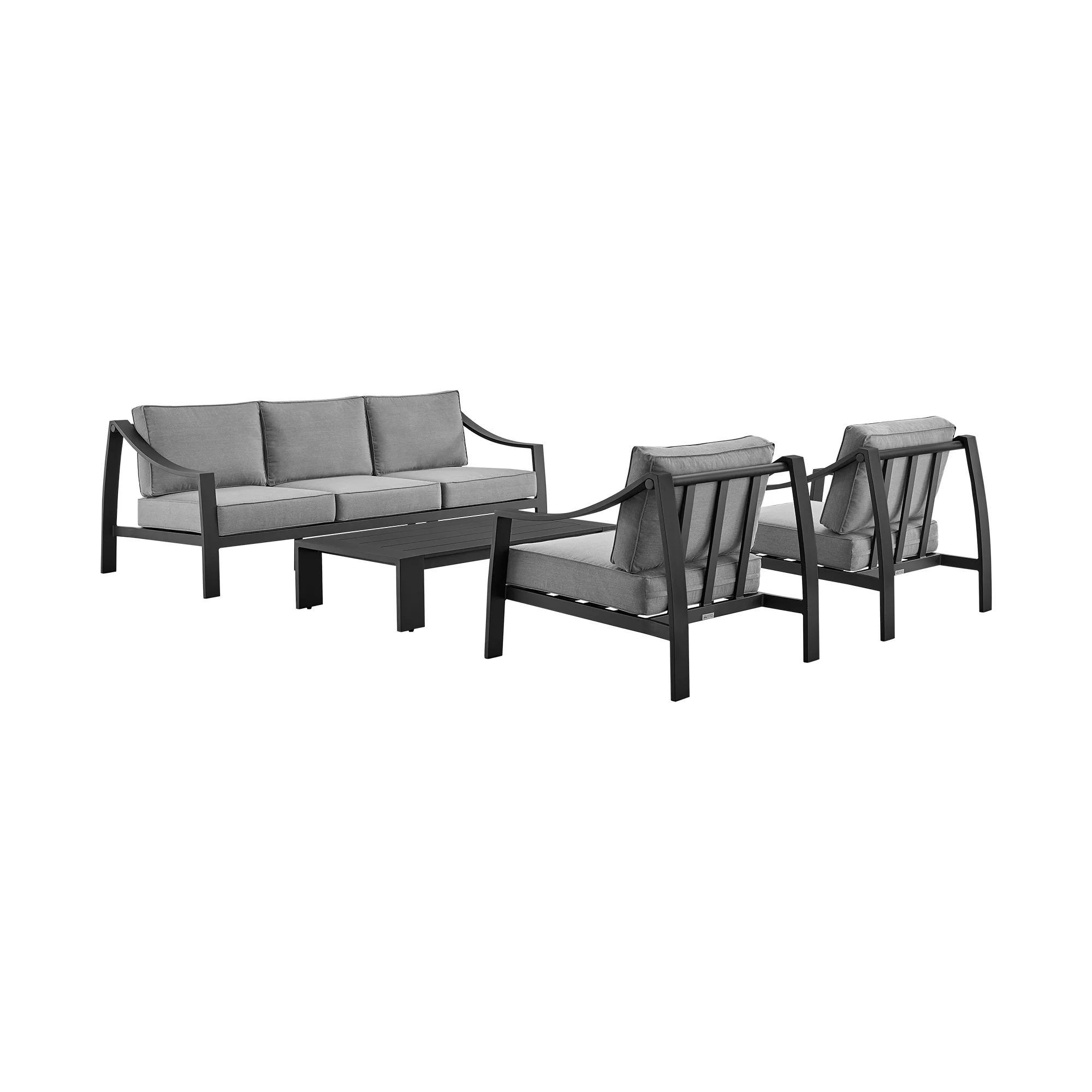Mongo 4 Piece Outdoor Patio Furniture Set in Dark Brown Aluminum with Cushions By Armen Living - Image 12