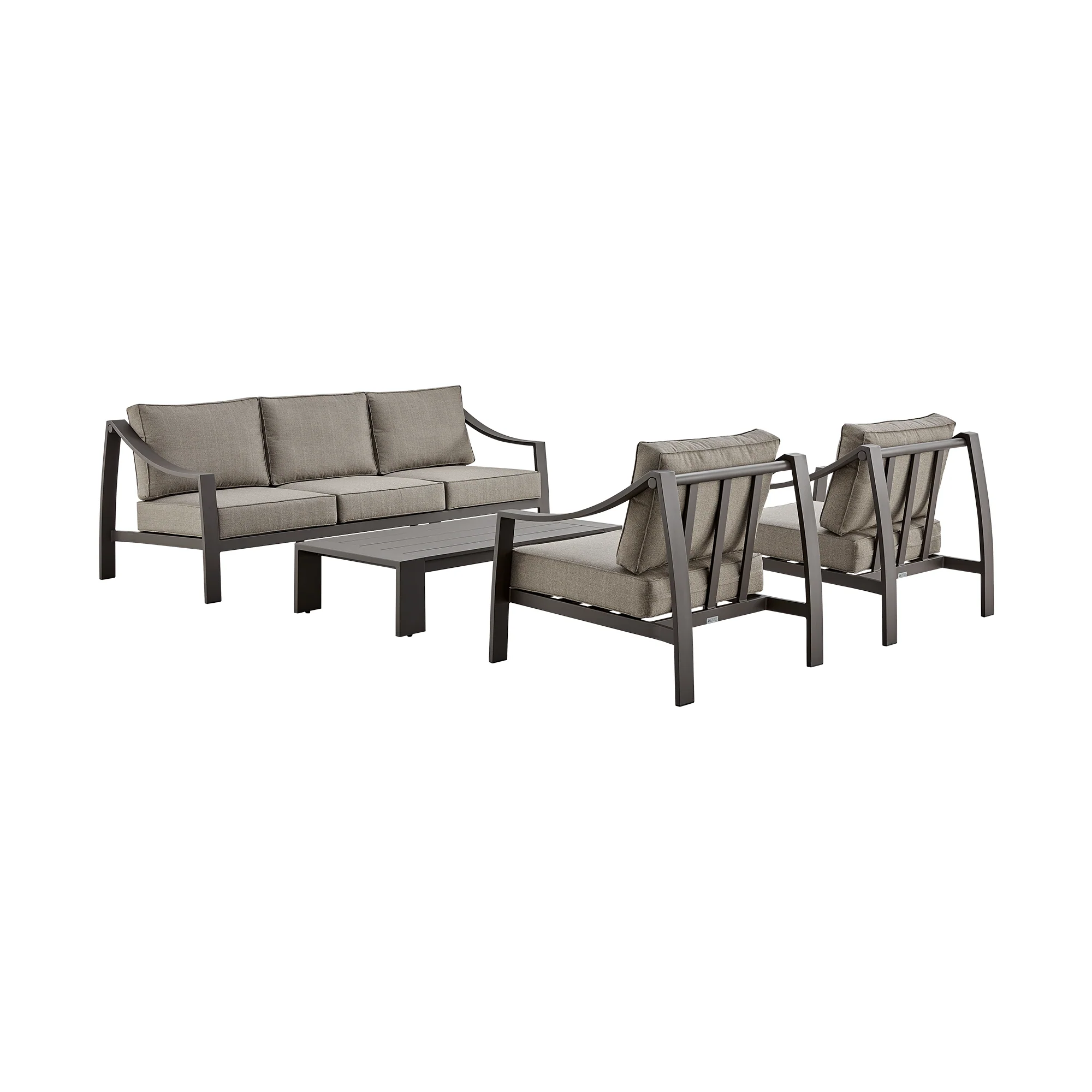 Mongo 4 Piece Outdoor Patio Furniture Set in Dark Brown Aluminum with Cushions By Armen Living - Image 2