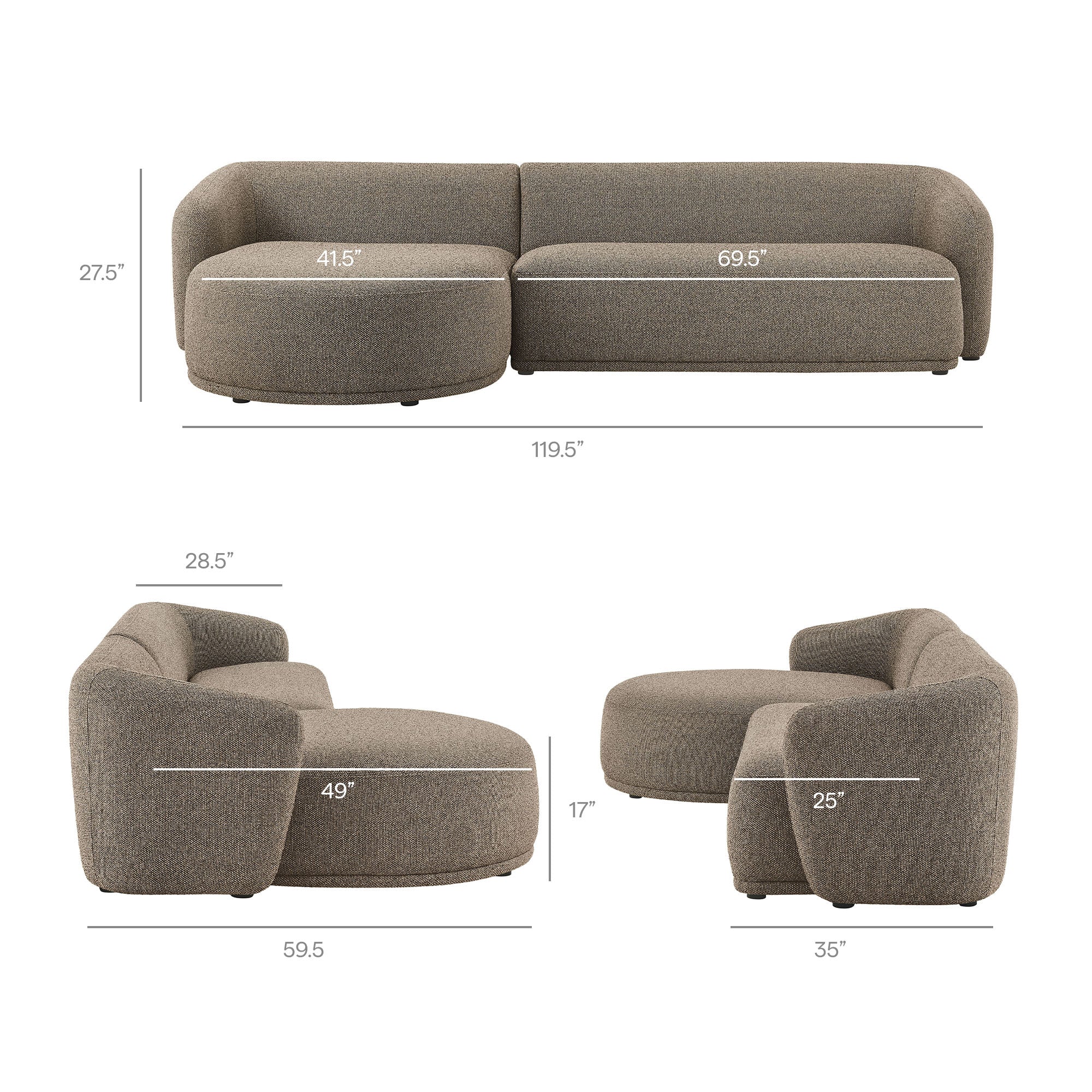 Monica 2 Piece Left Facing Boucle Fabric Modular Sofa with Chaise by Modway - Image 17