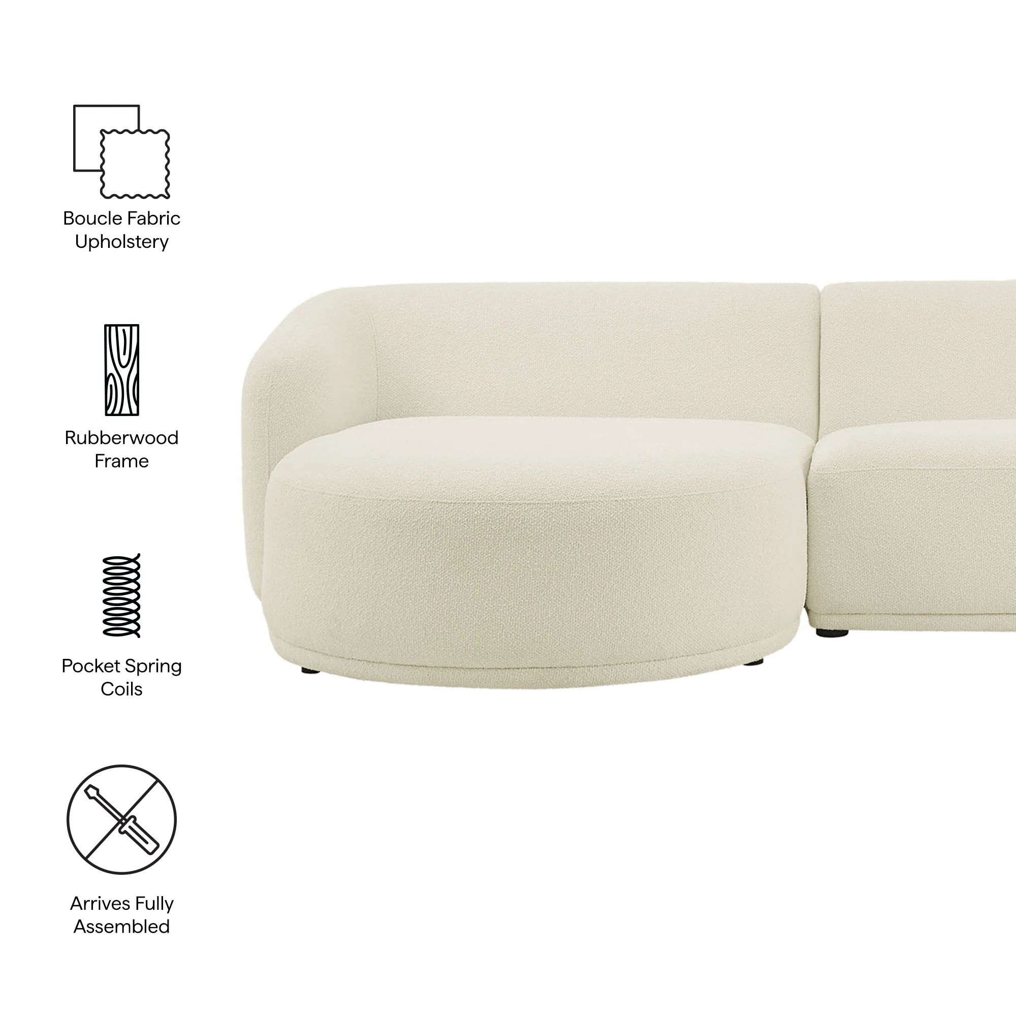 Monica 2 Piece Left Facing Boucle Fabric Modular Sofa with Chaise by Modway - Image 7