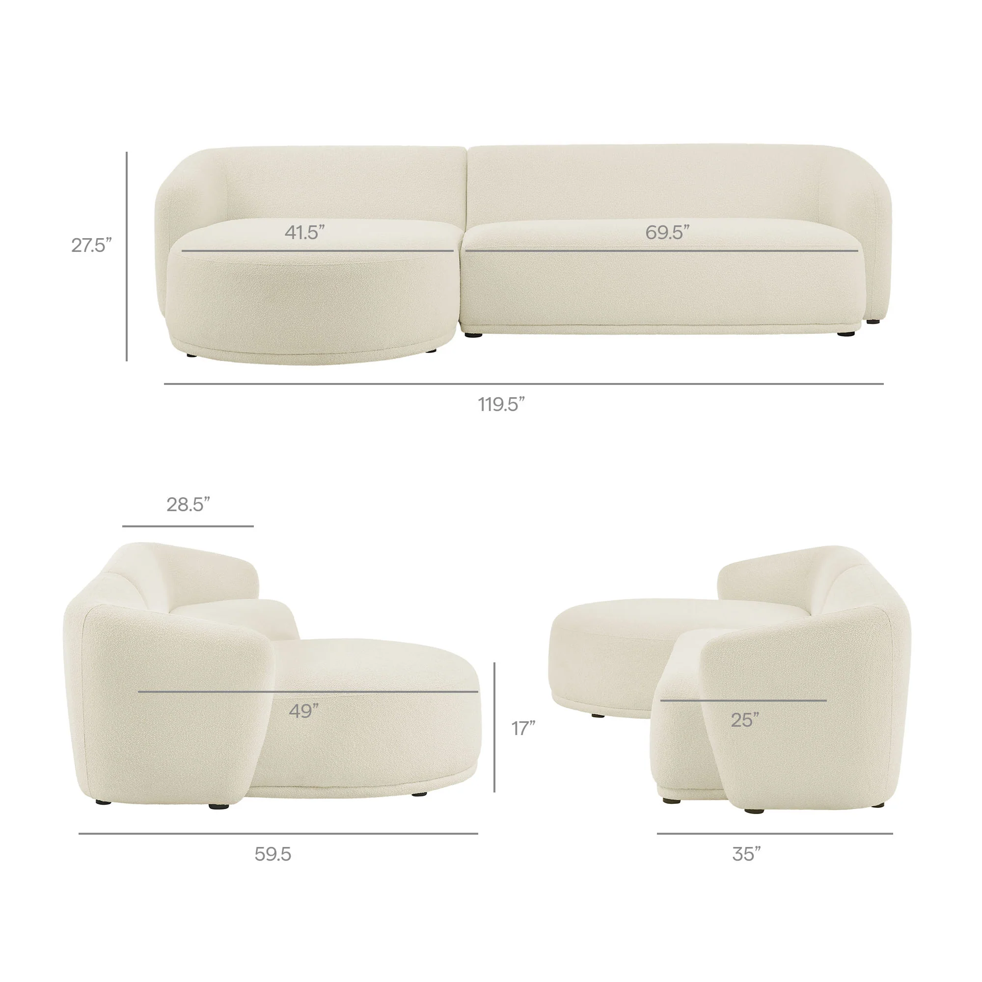 Monica 2 Piece Left Facing Boucle Fabric Modular Sofa with Chaise by Modway - Image 8