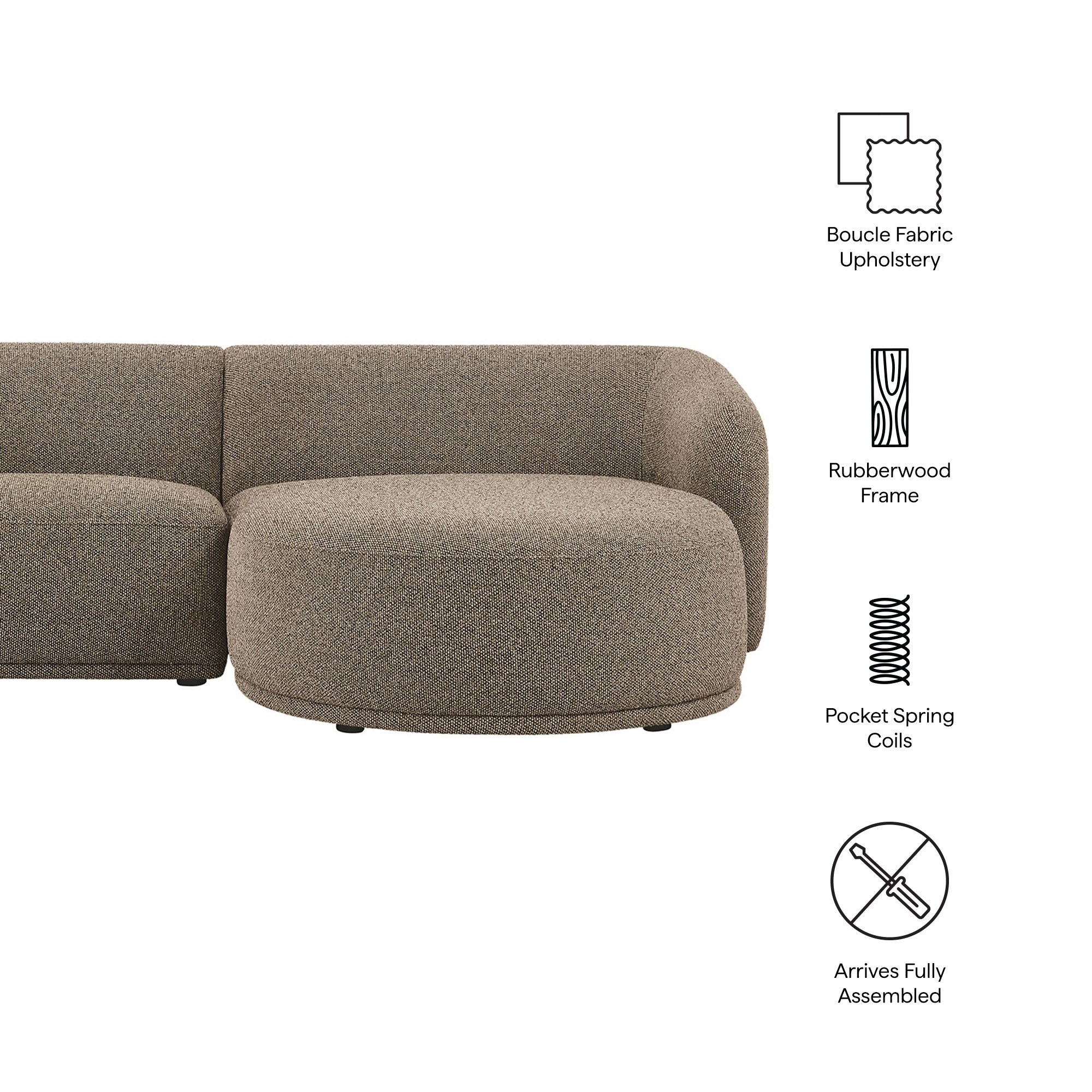 Monica 2 Piece Right Facing Boucle Fabric Modular Sofa with Chaise by Modway - Image 16