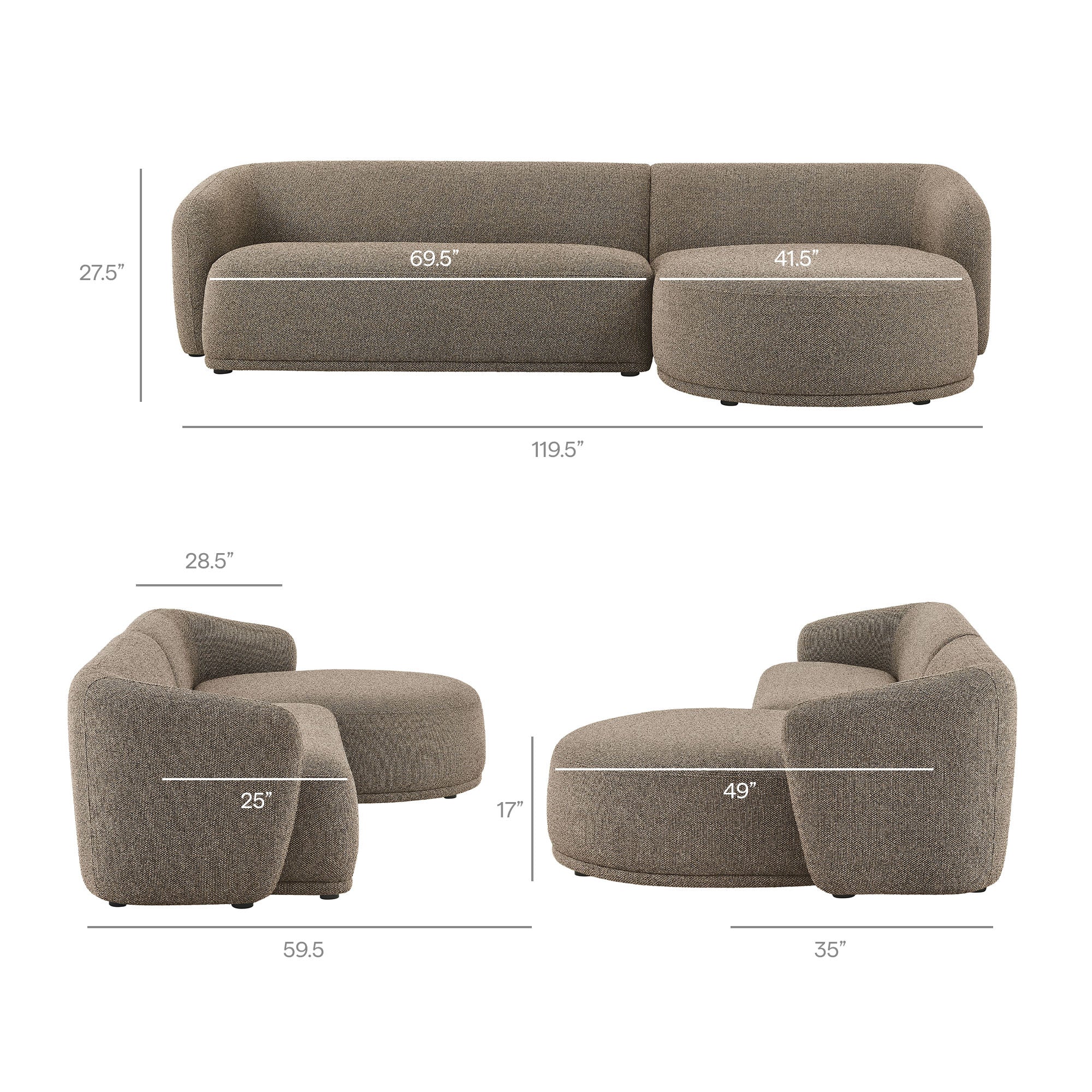Monica 2 Piece Right Facing Boucle Fabric Modular Sofa with Chaise by Modway - Image 17