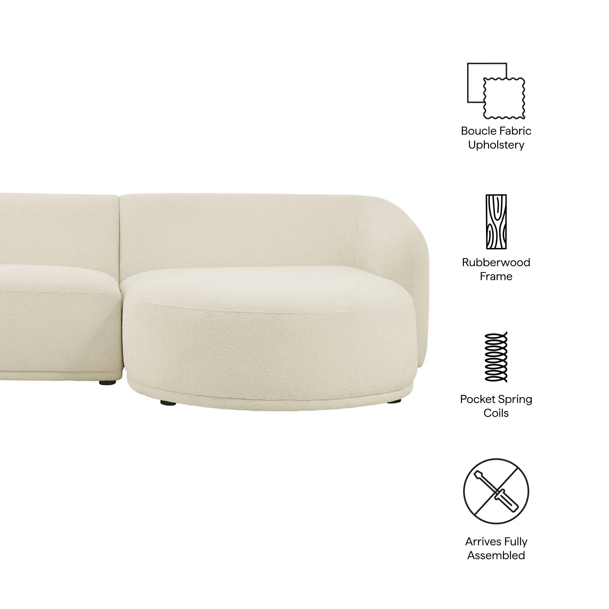 Monica 2 Piece Right Facing Boucle Fabric Modular Sofa with Chaise by Modway - Image 7