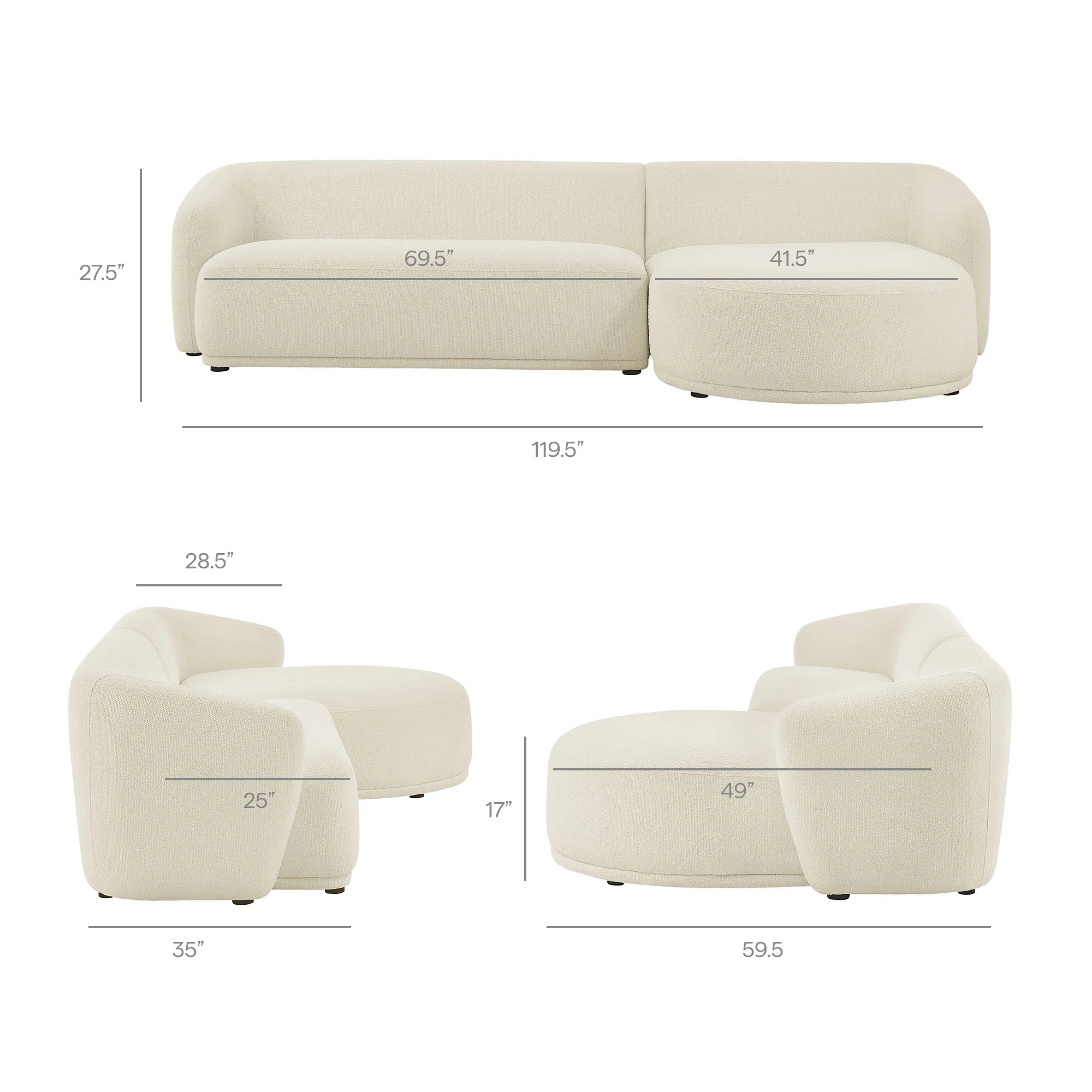 Monica 2 Piece Right Facing Boucle Fabric Modular Sofa with Chaise by Modway - Image 8