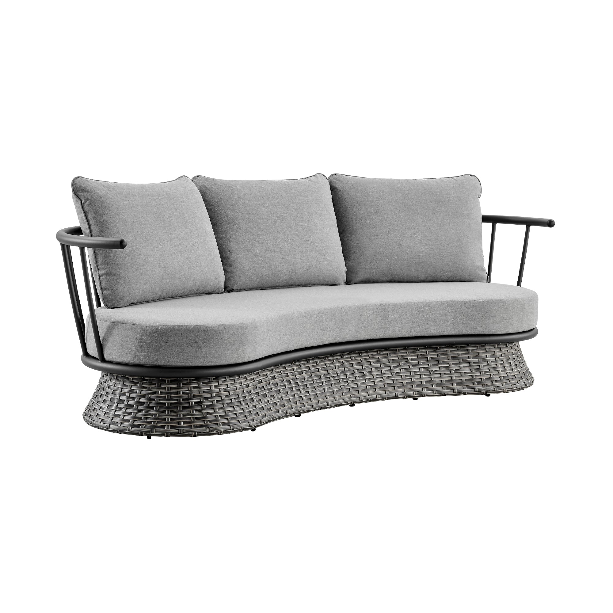 Monk 4 Piece Outdoor Patio Furniture Set in Black Aluminum and Grey Wicker with Grey Cushions By Armen Living - Image 3