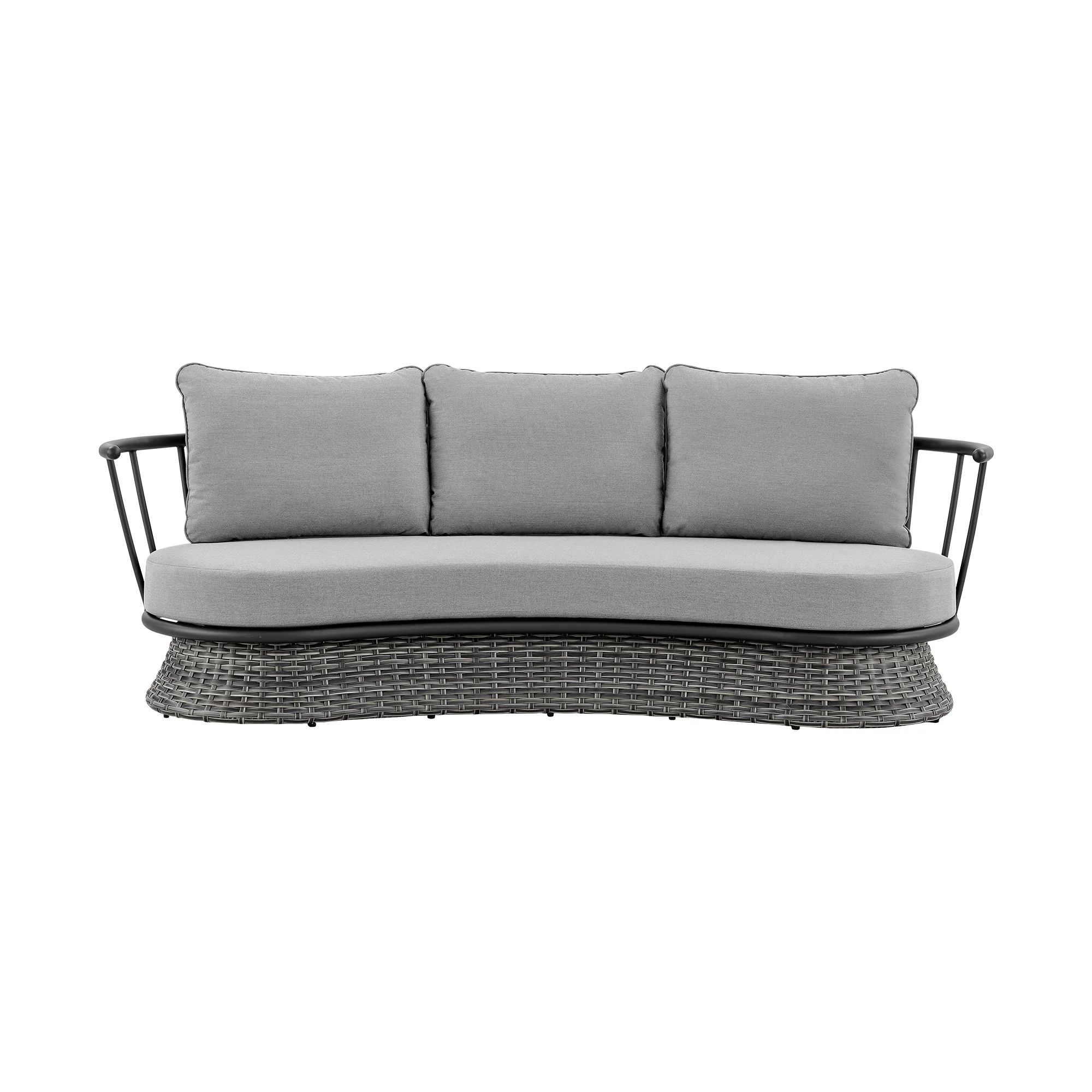 Monk 4 Piece Outdoor Patio Furniture Set in Black Aluminum and Grey Wicker with Grey Cushions By Armen Living - Image 4