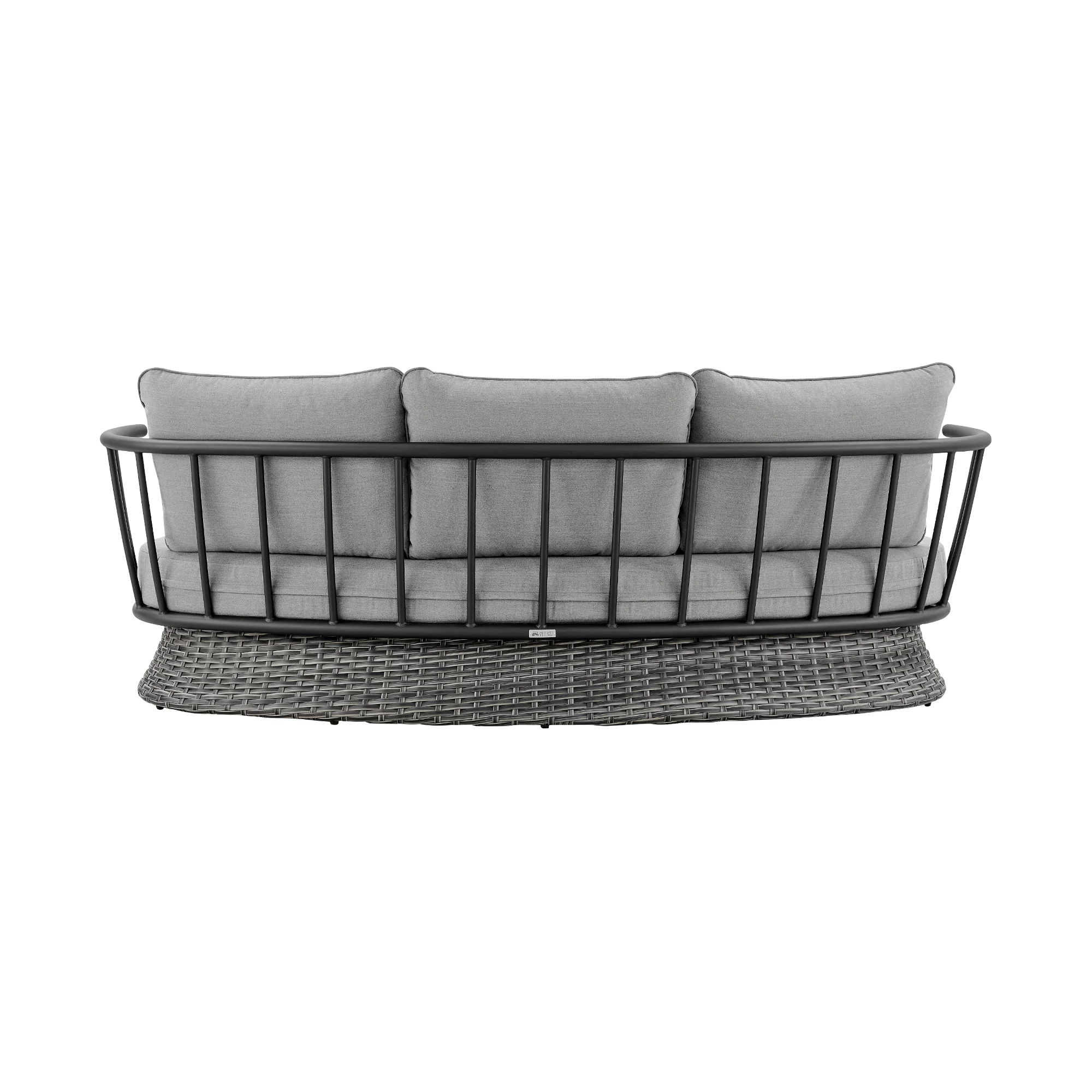 Monk 4 Piece Outdoor Patio Furniture Set in Black Aluminum and Grey Wicker with Grey Cushions By Armen Living - Image 5
