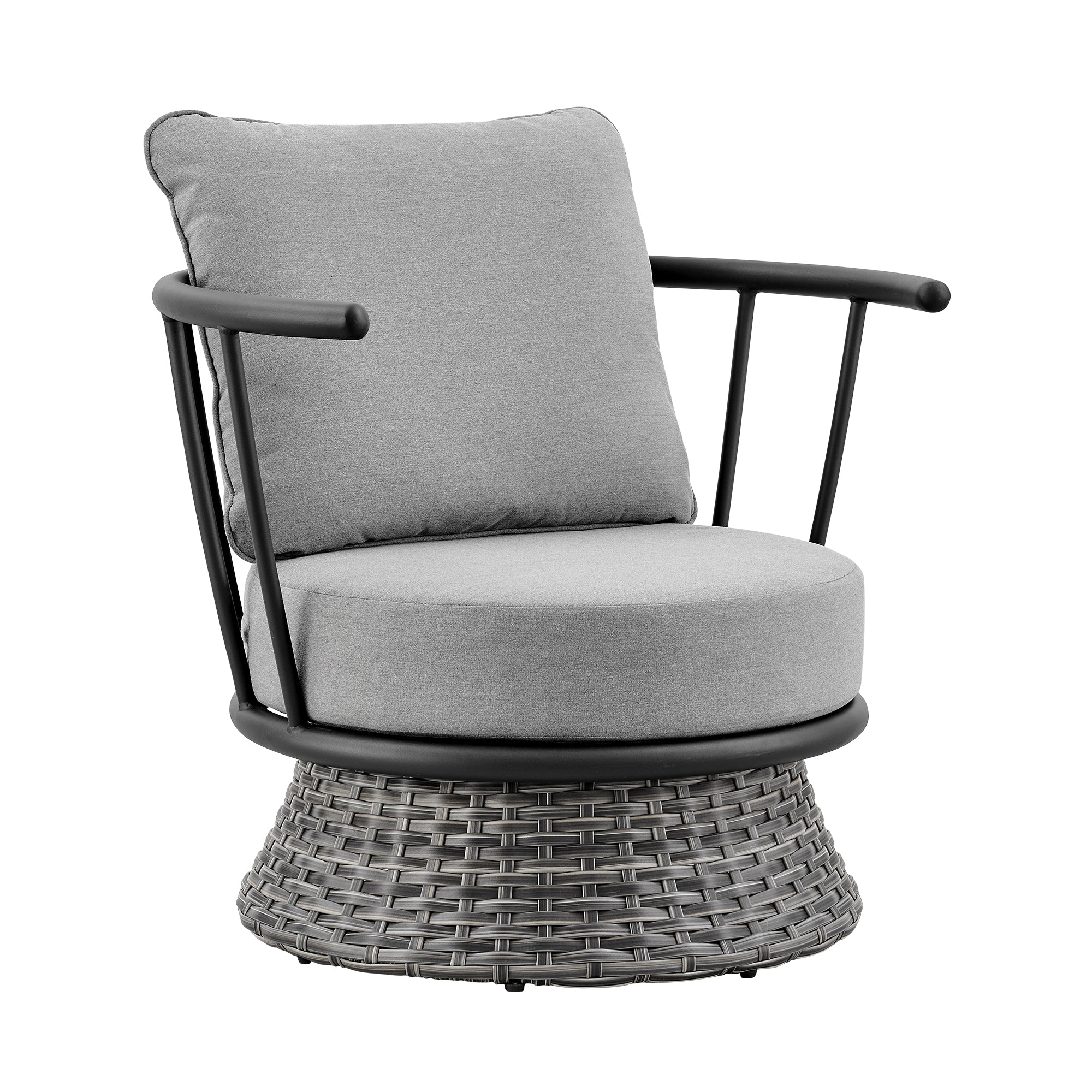 Monk 4 Piece Outdoor Patio Furniture Set in Black Aluminum and Grey Wicker with Grey Cushions By Armen Living - Image 6