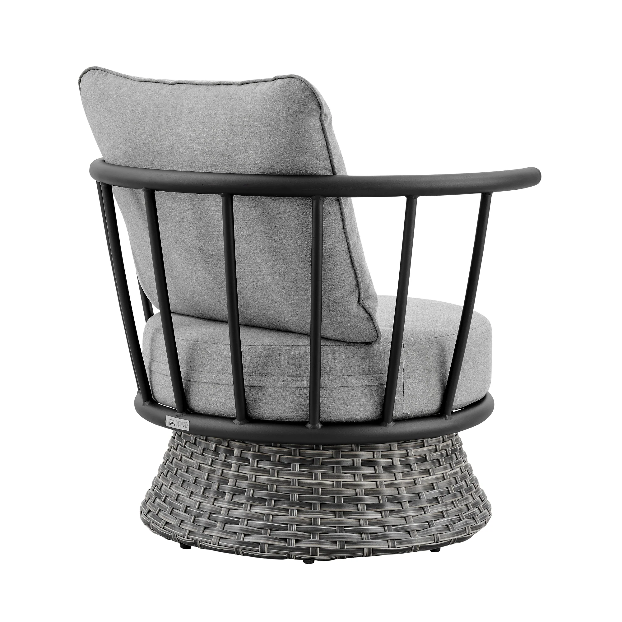 Monk 4 Piece Outdoor Patio Furniture Set in Black Aluminum and Grey Wicker with Grey Cushions By Armen Living - Image 7