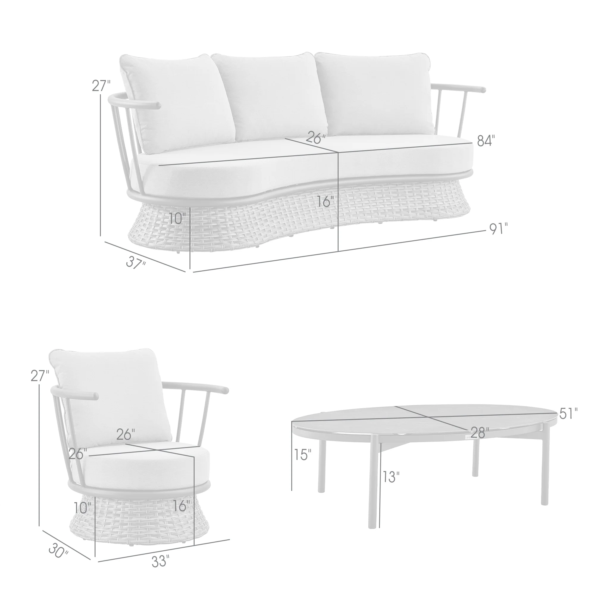 Monk 4 Piece Outdoor Patio Furniture Set in Black Aluminum and Grey Wicker with Grey Cushions By Armen Living - Image 9
