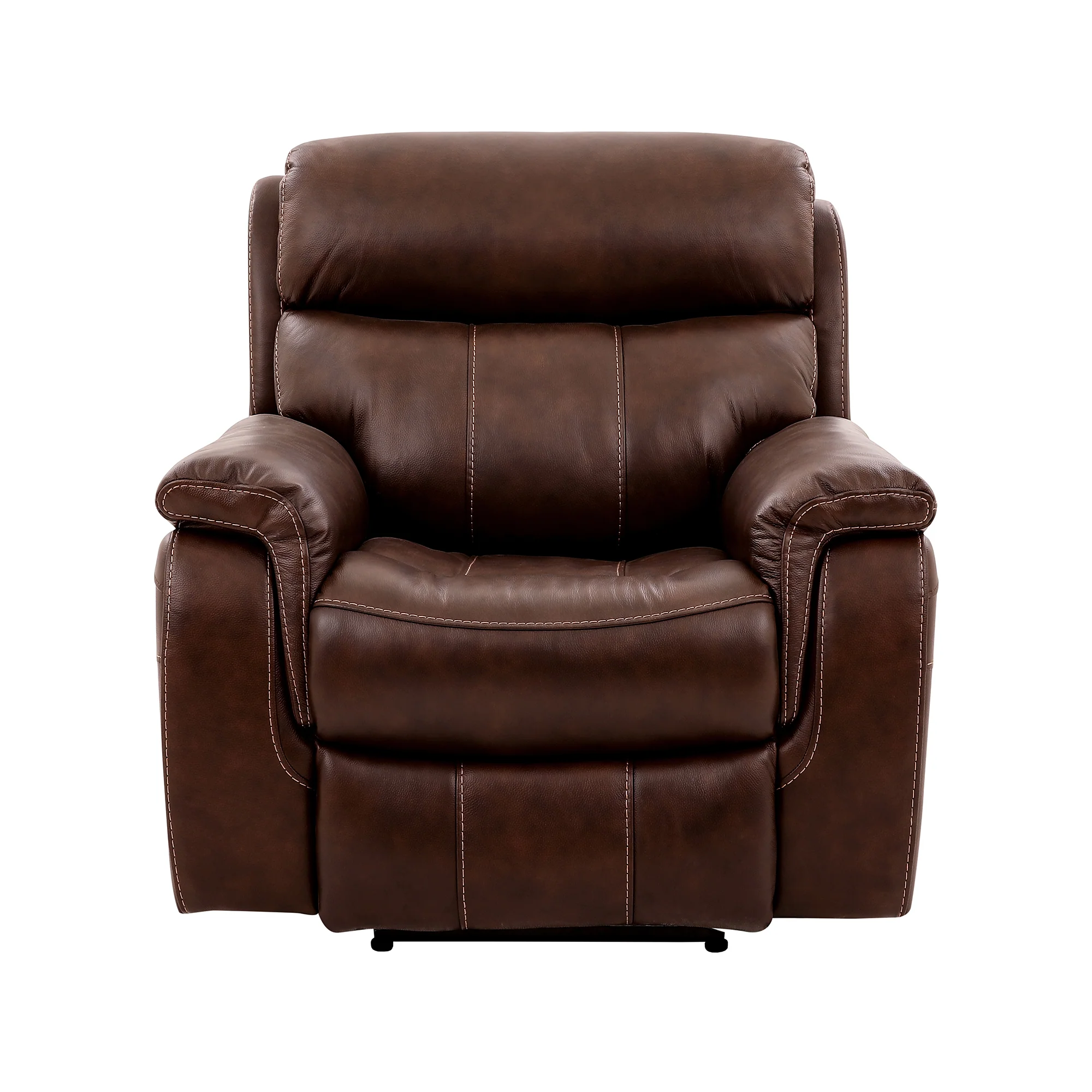 Montague Dual Power Headrest and Lumbar Support Recliner Chair in Genuine Brown Leather By Armen Living - Image 2