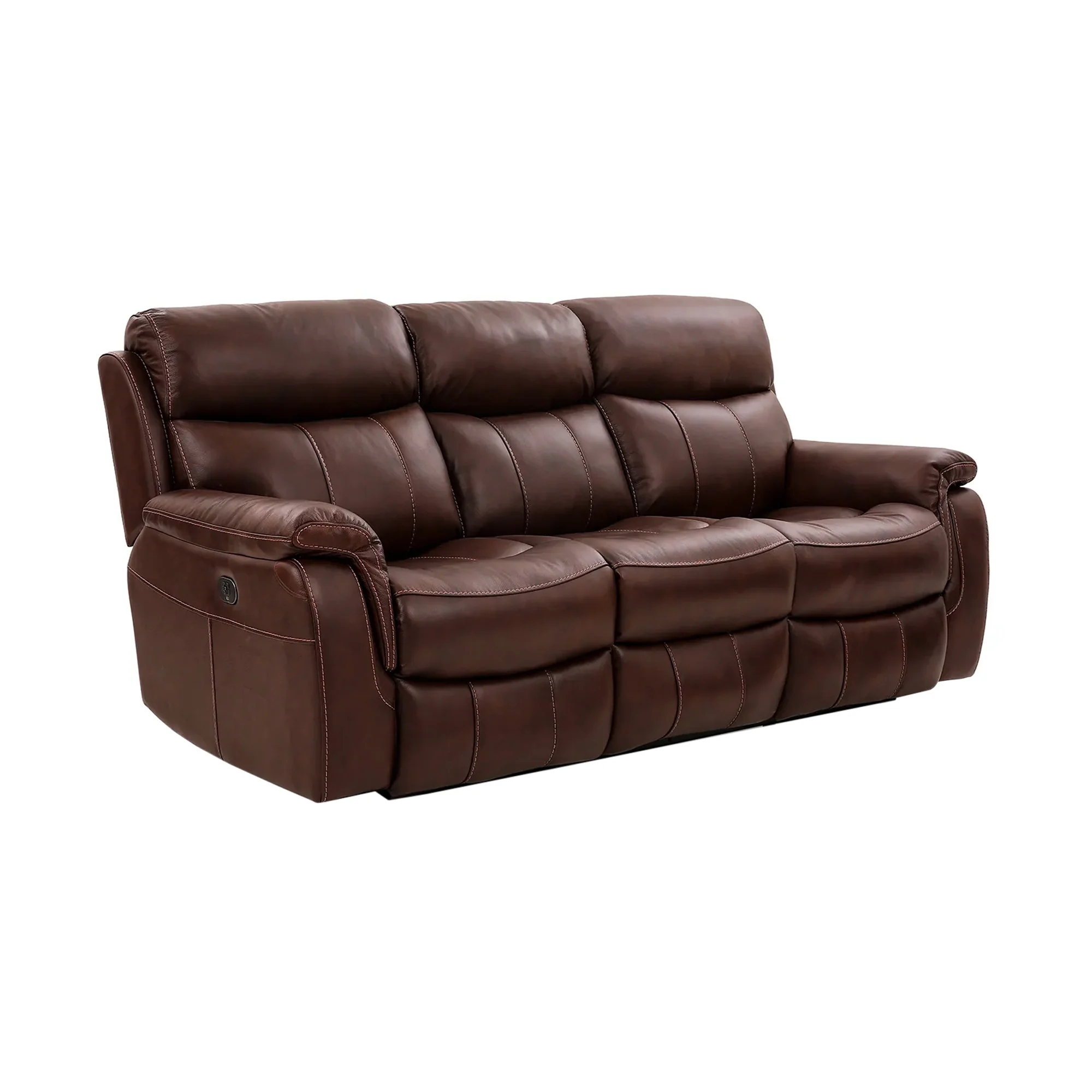 Montague Dual Power Headrest and Lumbar Support Reclining Sofa in Genuine Brown Leather By Armen Living - Image 4