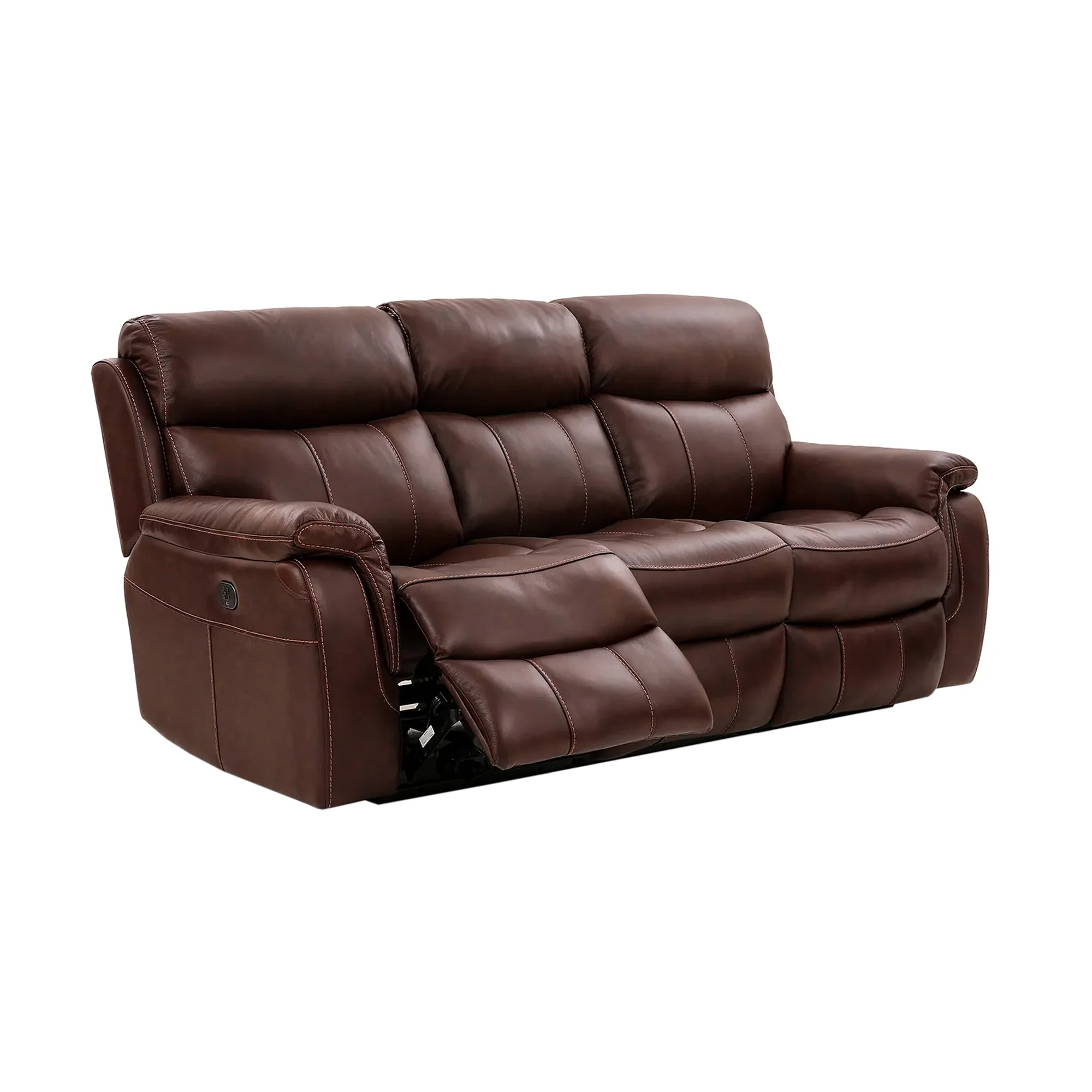 Montague Dual Power Headrest and Lumbar Support Reclining Sofa in Genuine Brown Leather By Armen Living - Image 5