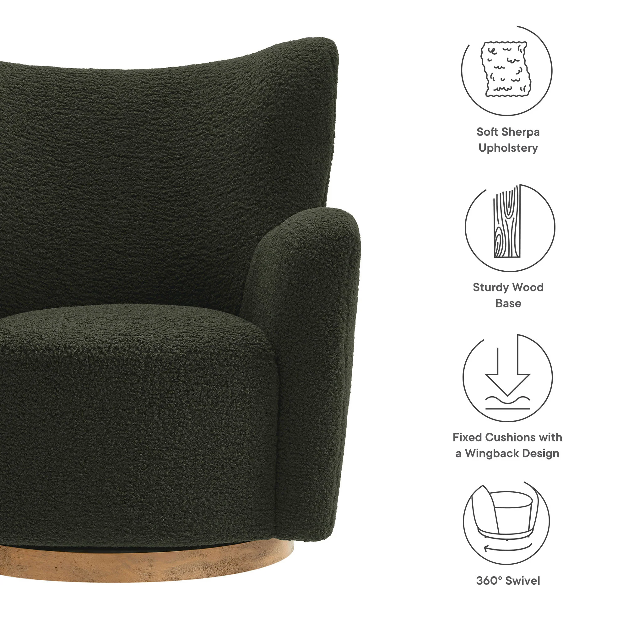 Montrose Wingback Sherpa Swivel Accent Chair by Modway - Image 19