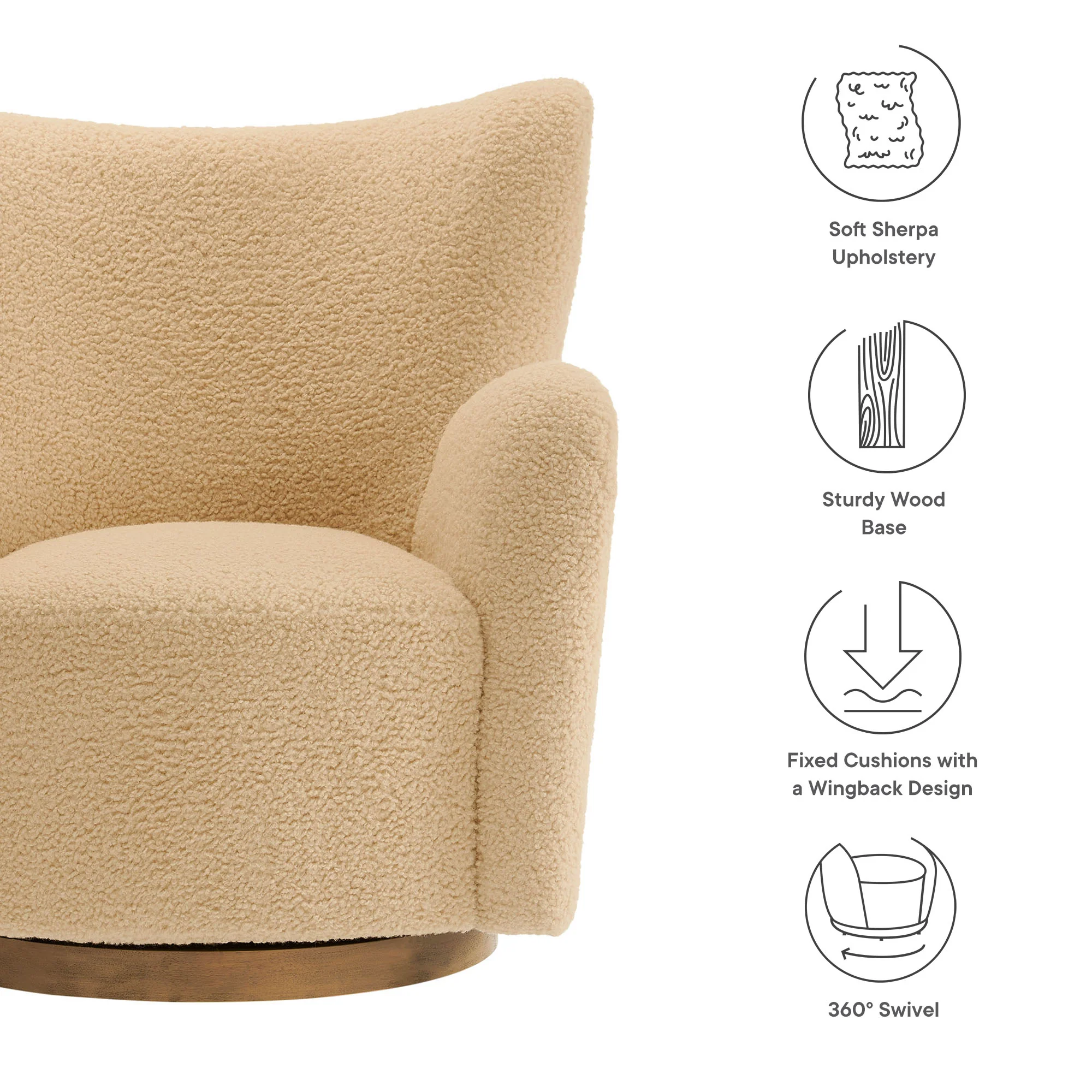 Montrose Wingback Sherpa Swivel Accent Chair by Modway - Image 29