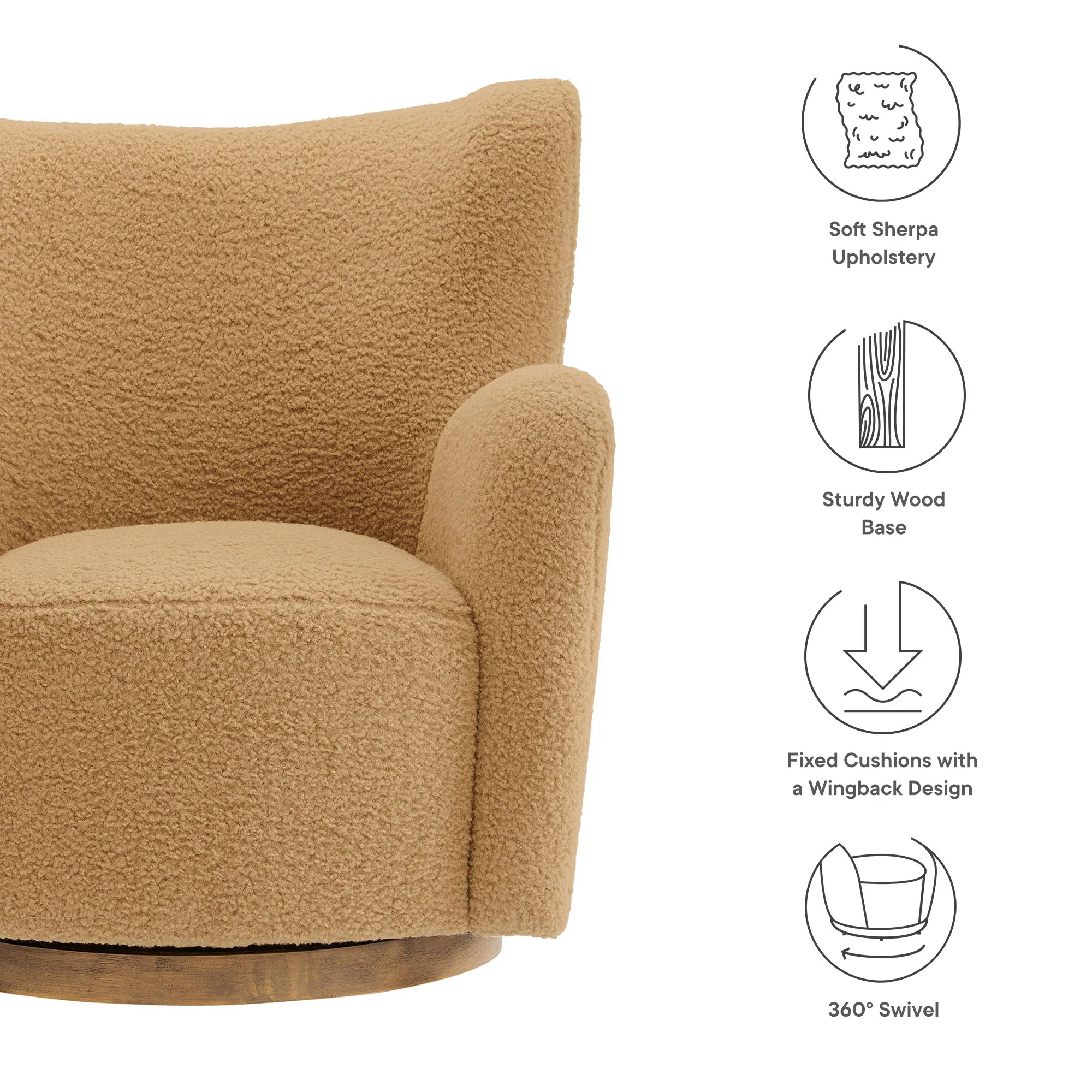 Montrose Wingback Sherpa Swivel Accent Chair by Modway - Image 9