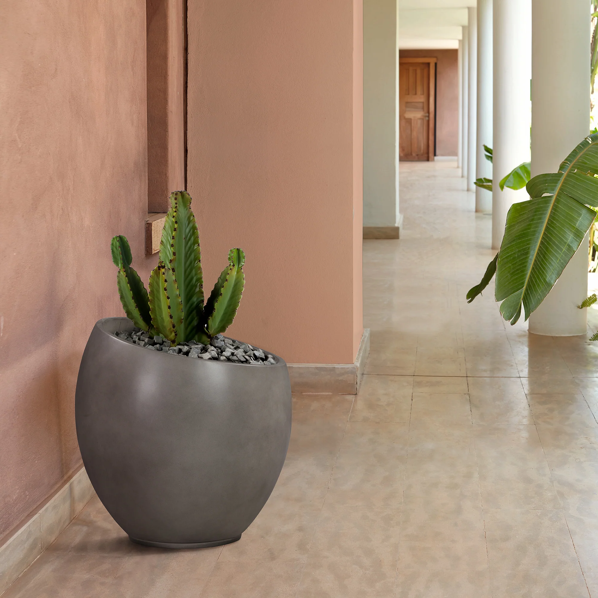 Moonstone Large Indoor or Outdoor Planter in Grey Concrete By Armen Living - Image 3