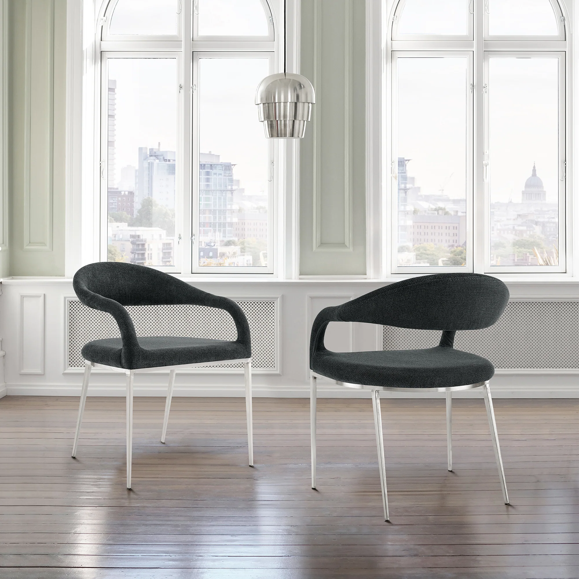 Morgan Upholstered Dining Chair with Brushed Stainless Steel and Light Gray Fabric - Set of 2 By Armen Living - Image 13