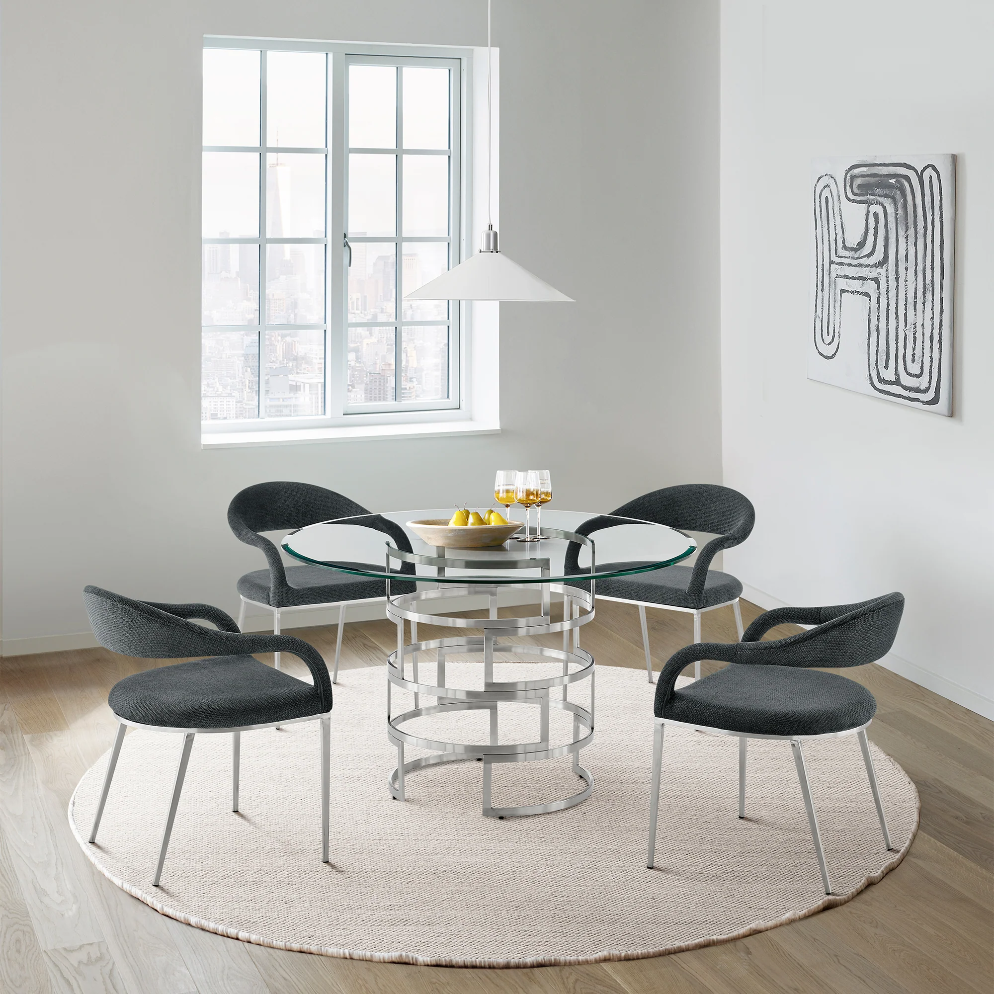 Morgan Upholstered Dining Chair with Brushed Stainless Steel and Light Gray Fabric - Set of 2 By Armen Living - Image 14