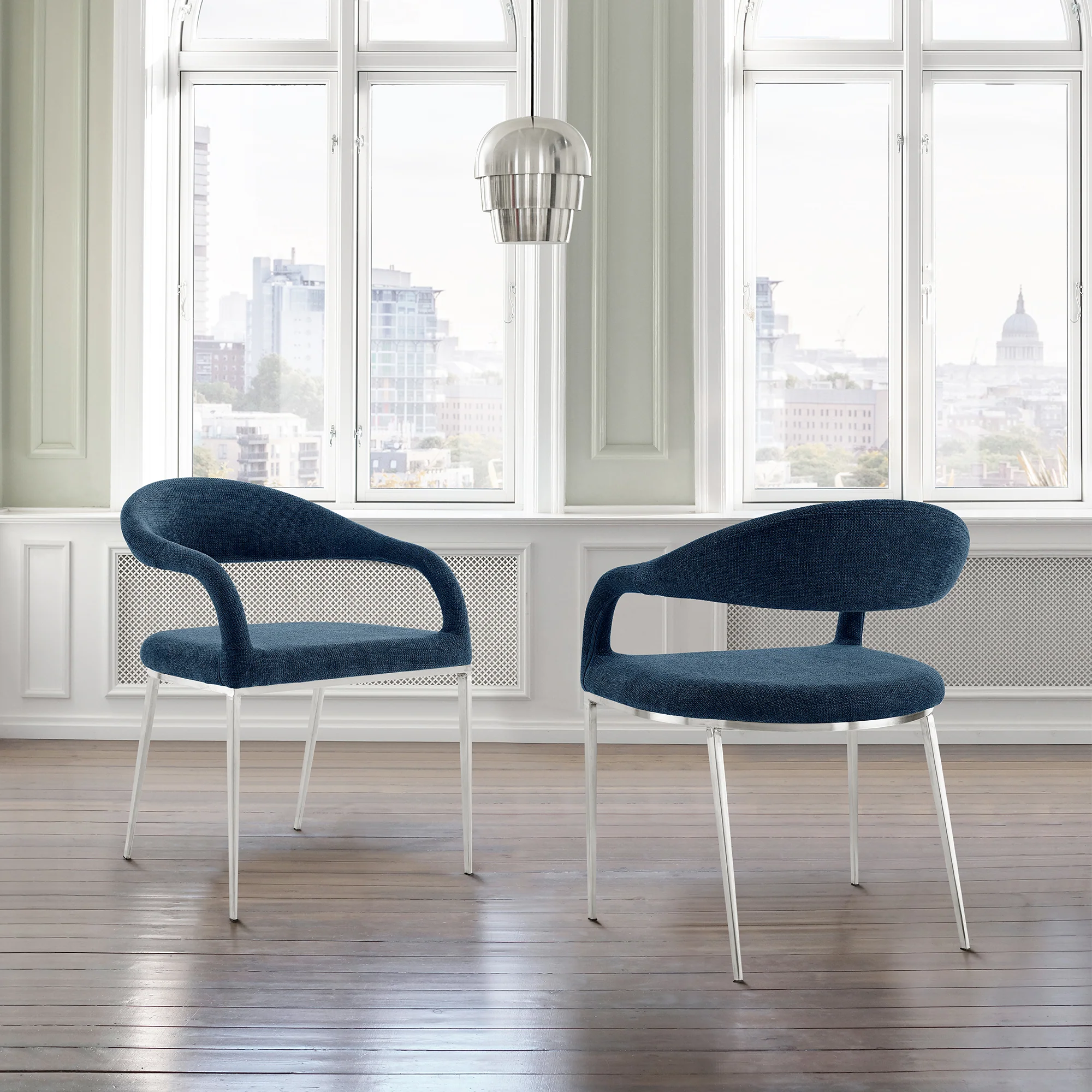 Morgan Upholstered Dining Chair with Brushed Stainless Steel and Light Gray Fabric - Set of 2 By Armen Living - Image 25