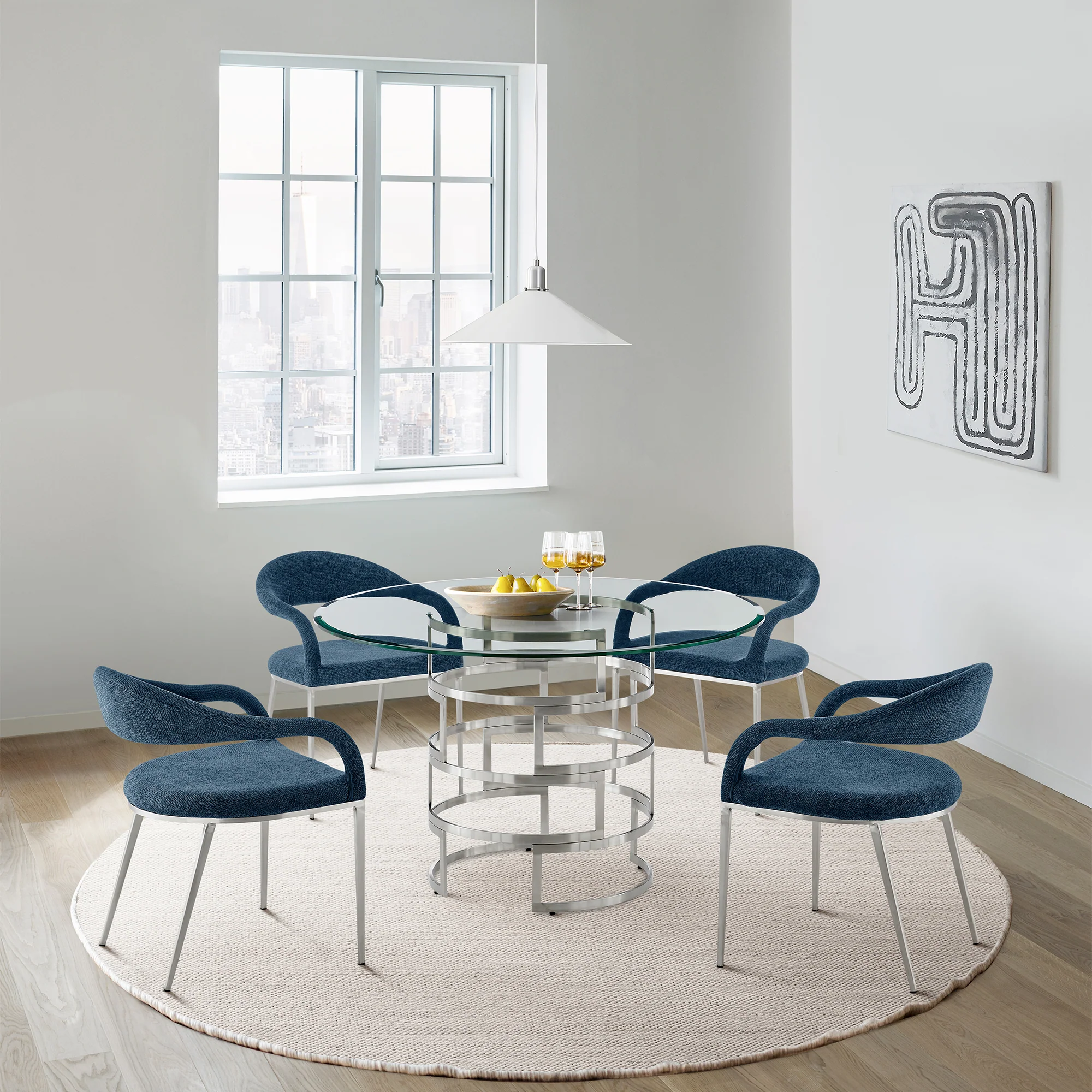 Morgan Upholstered Dining Chair with Brushed Stainless Steel and Light Gray Fabric - Set of 2 By Armen Living - Image 26