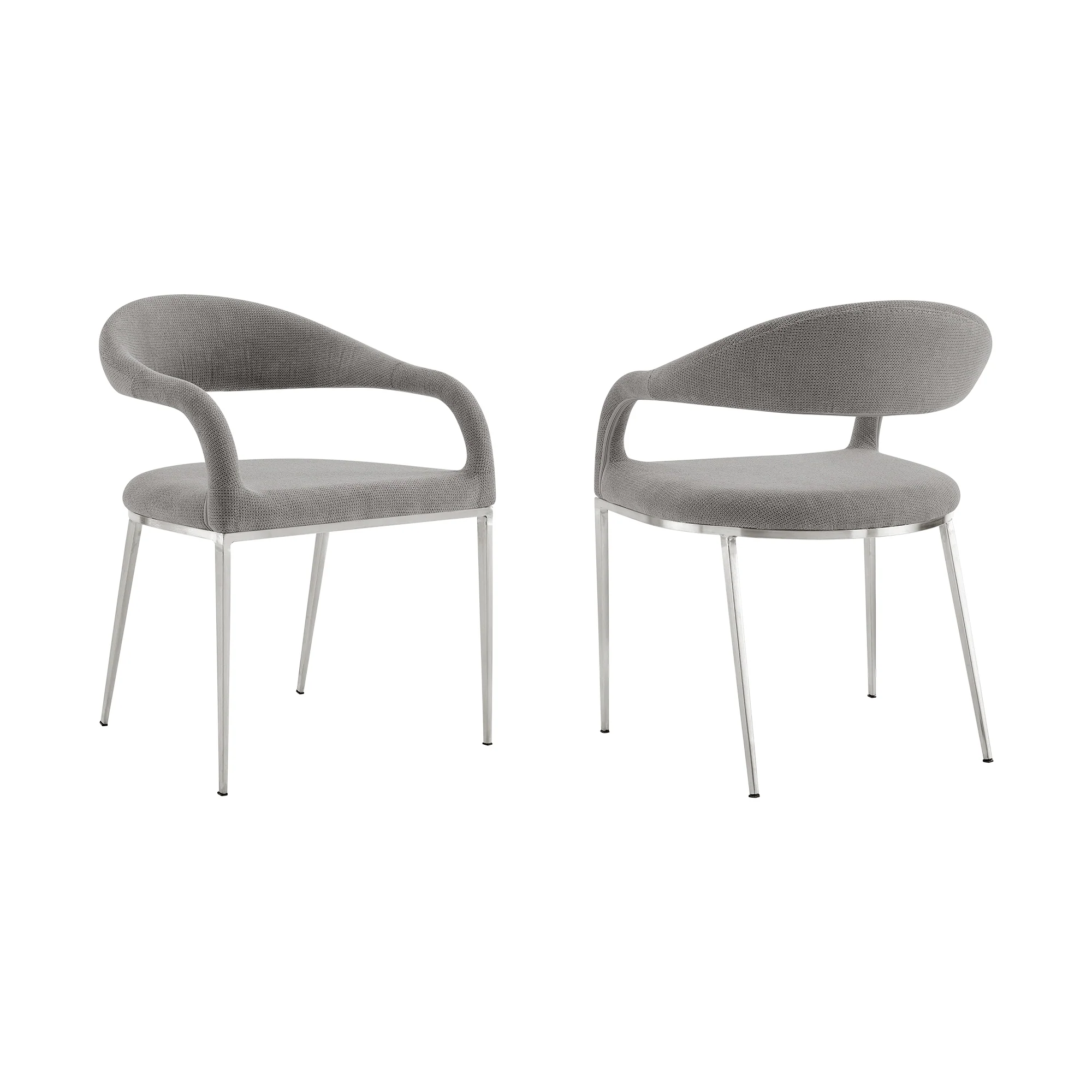 Morgan Upholstered Dining Chair with Brushed Stainless Steel and Light Gray Fabric - Set of 2 By Armen Living - Image 3