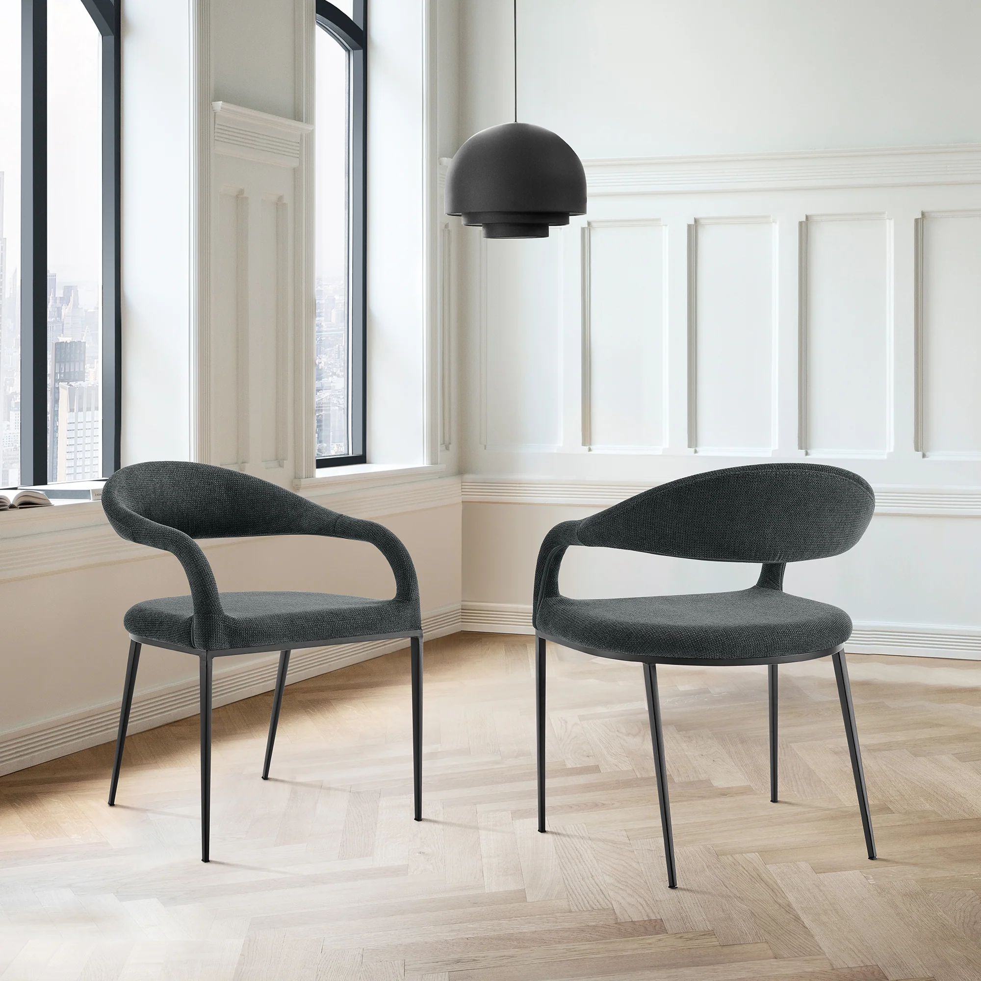Morgan Upholstered Dining Chair with Matte Black Iron and Light Gray Fabric - Set of 2 By Armen Living - Image 13