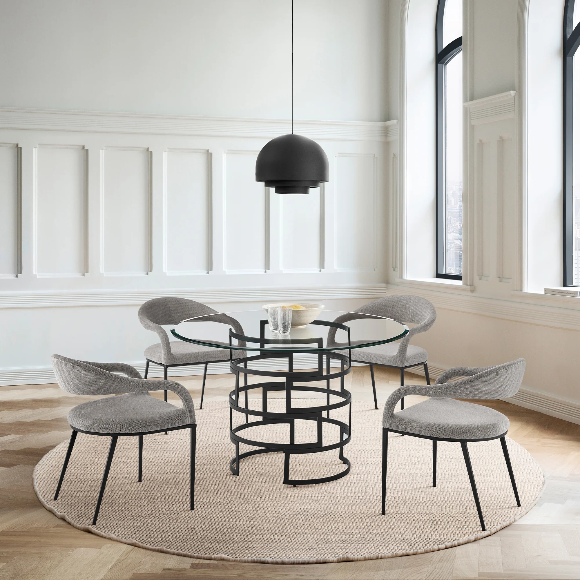 Morgan Upholstered Dining Chair with Matte Black Iron and Light Gray Fabric - Set of 2 By Armen Living - Image 2
