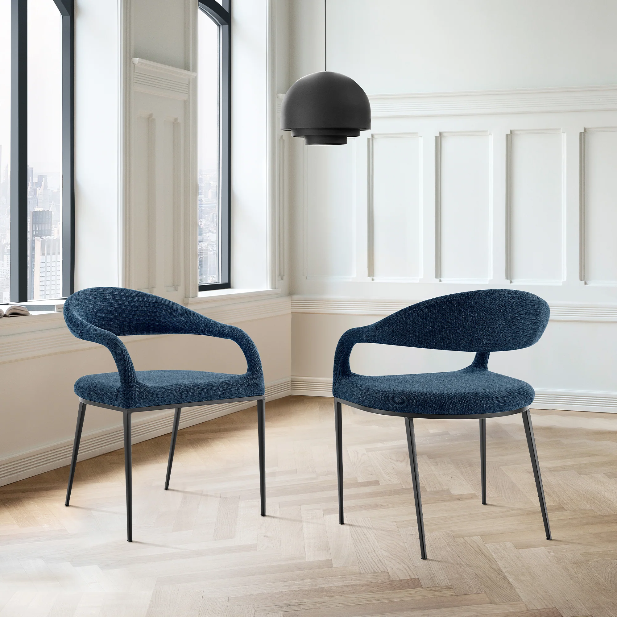 Morgan Upholstered Dining Chair with Matte Black Iron and Light Gray Fabric - Set of 2 By Armen Living - Image 25