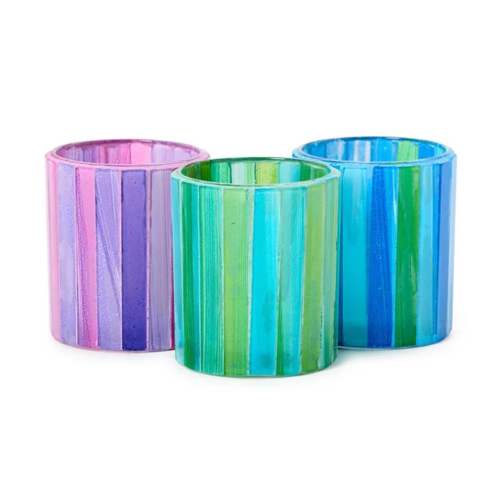 Mosaic Striations Set of 6 Tealight / Votive Candle Holders Includes 3 Colors: Blue, Green, Pink - Two's Company - Image 3