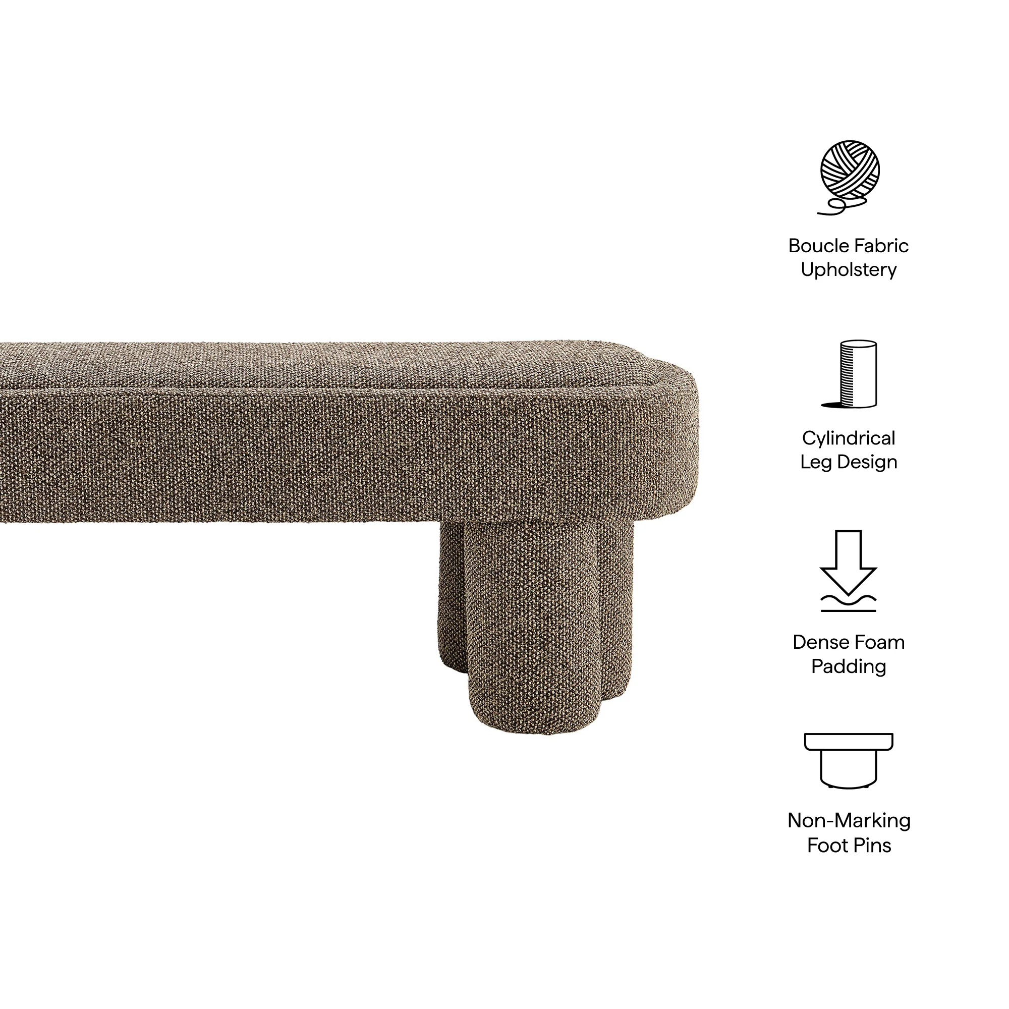 Mossi 52-Inch Oval Boucle Fabric Bench by Modway - Image 15