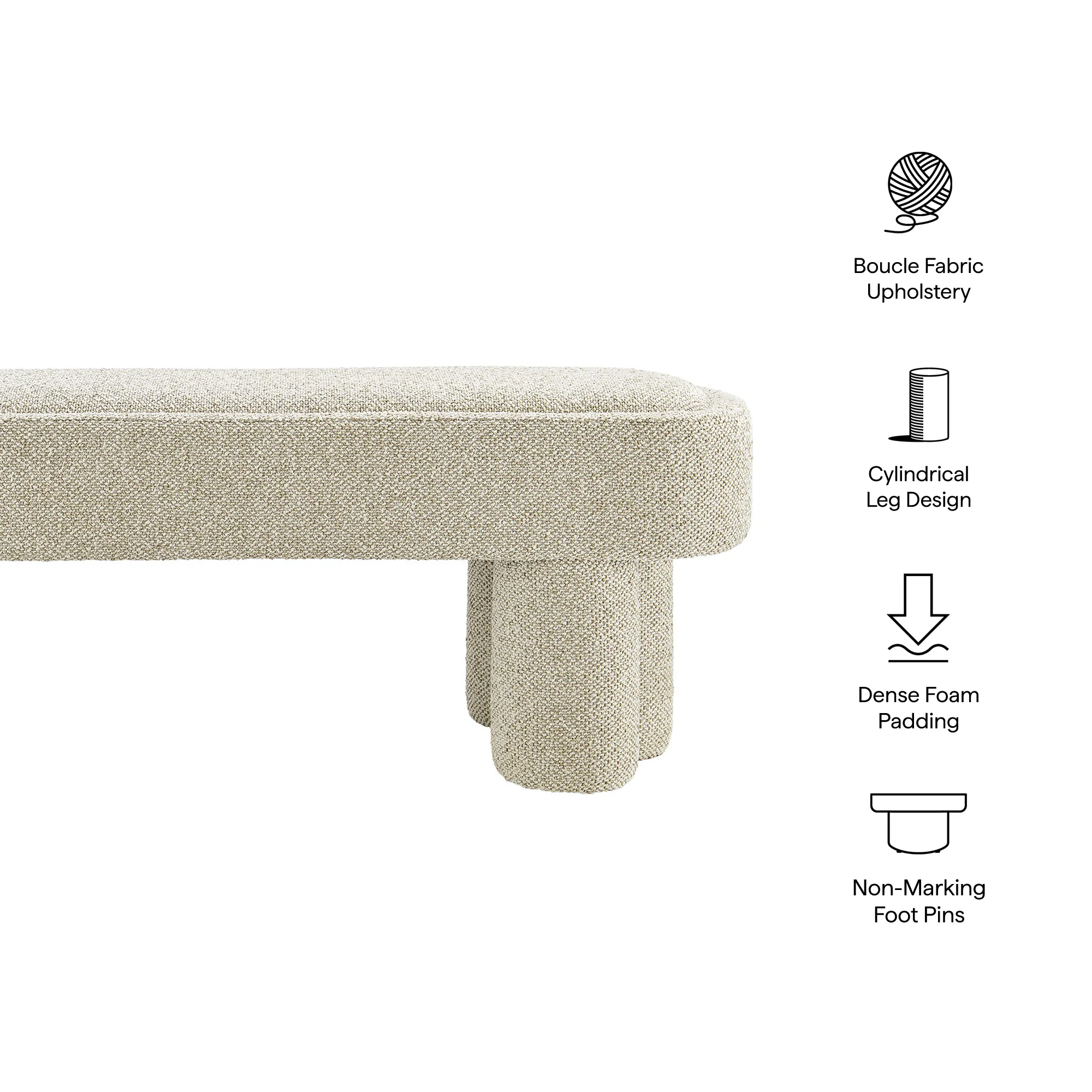 Mossi 52-Inch Oval Boucle Fabric Bench by Modway - Image 23